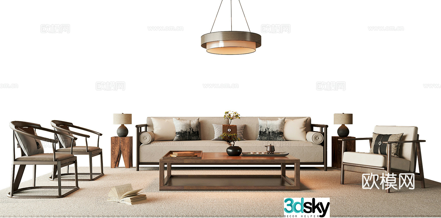 New Chinese style Chinese sofa combination 3D model