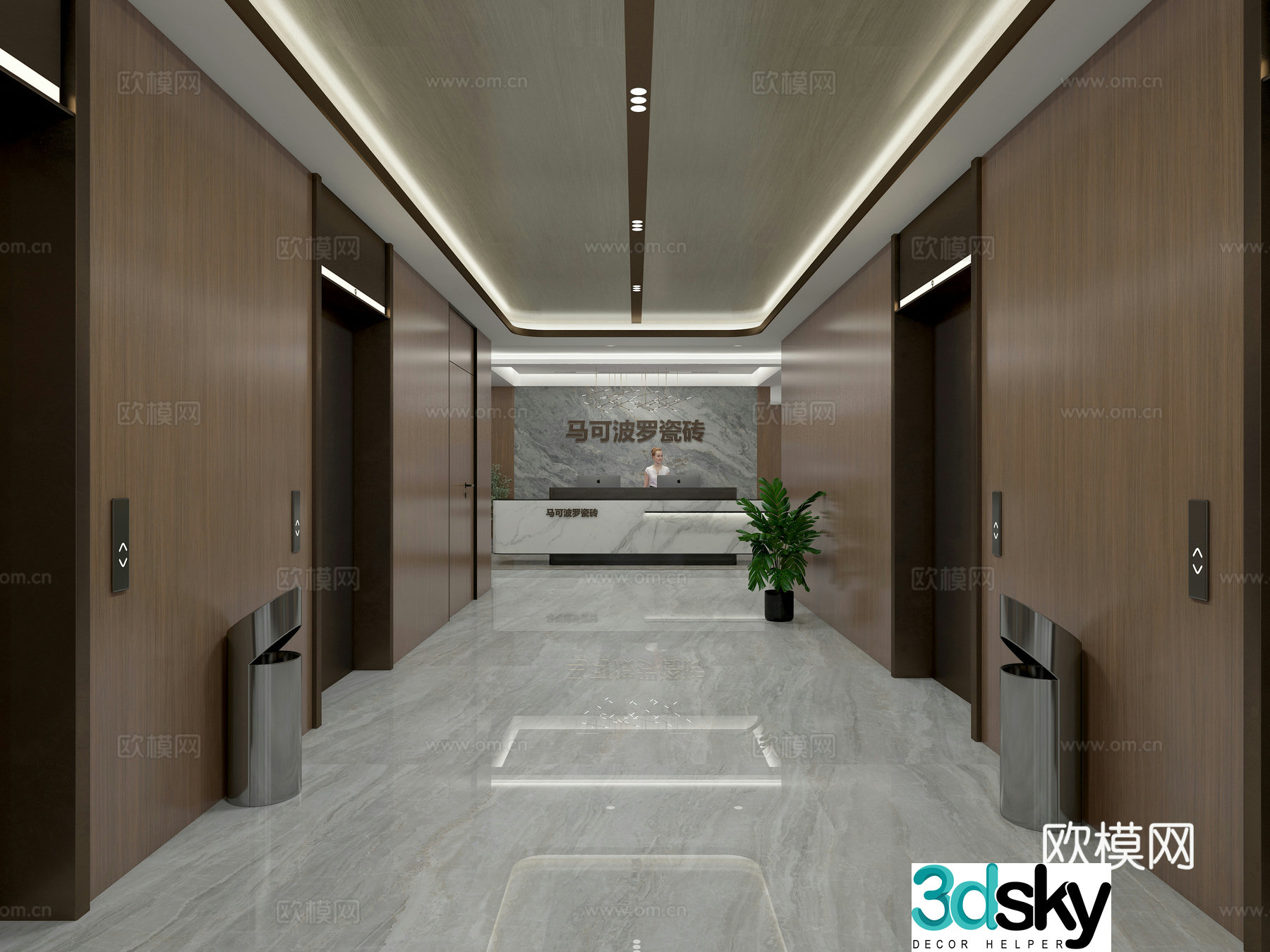 Modern elevator hall front room front reception reception corporate culture wall 3d model