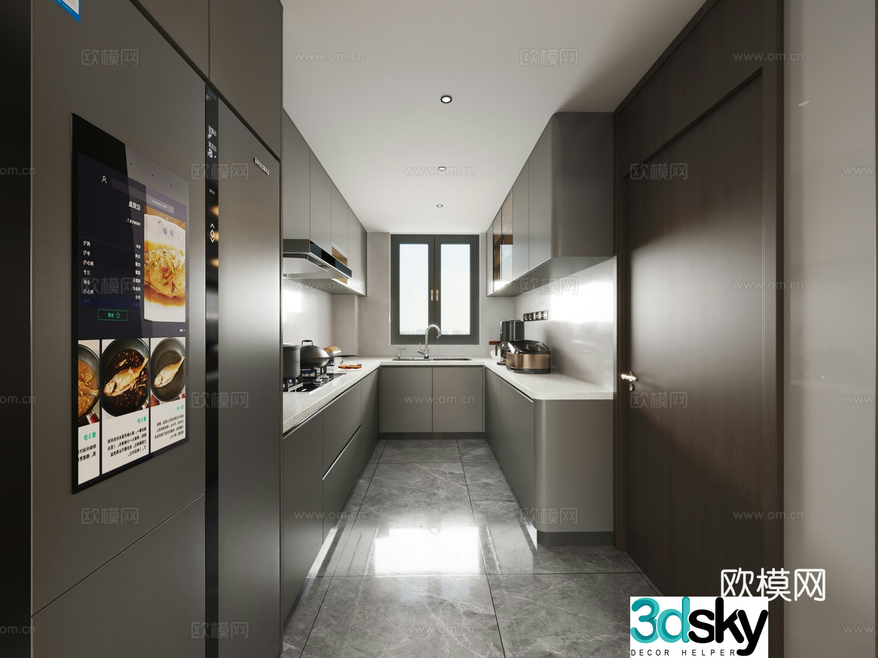 Black white and gray Italian minimalist kitchen 3d model