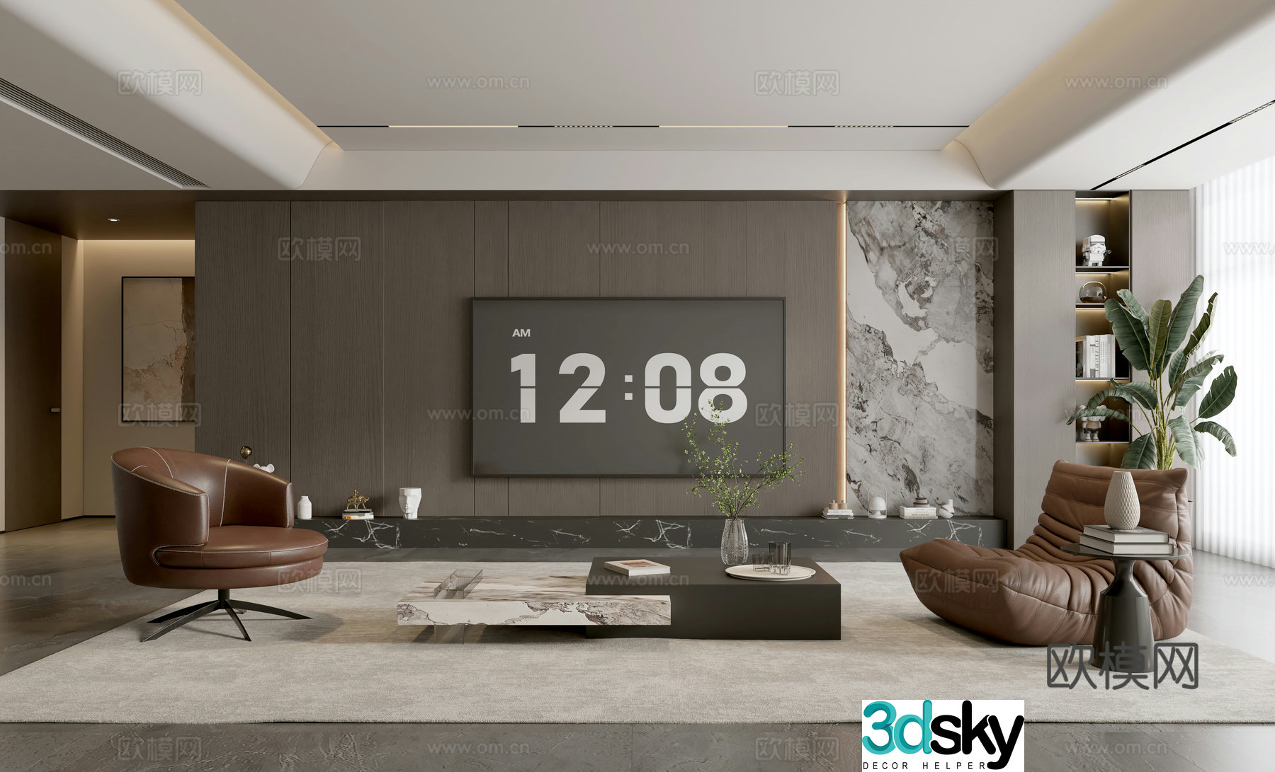 Modern Italian living room light luxury sofa coffee table combination sofa background wall villa living room 3D model