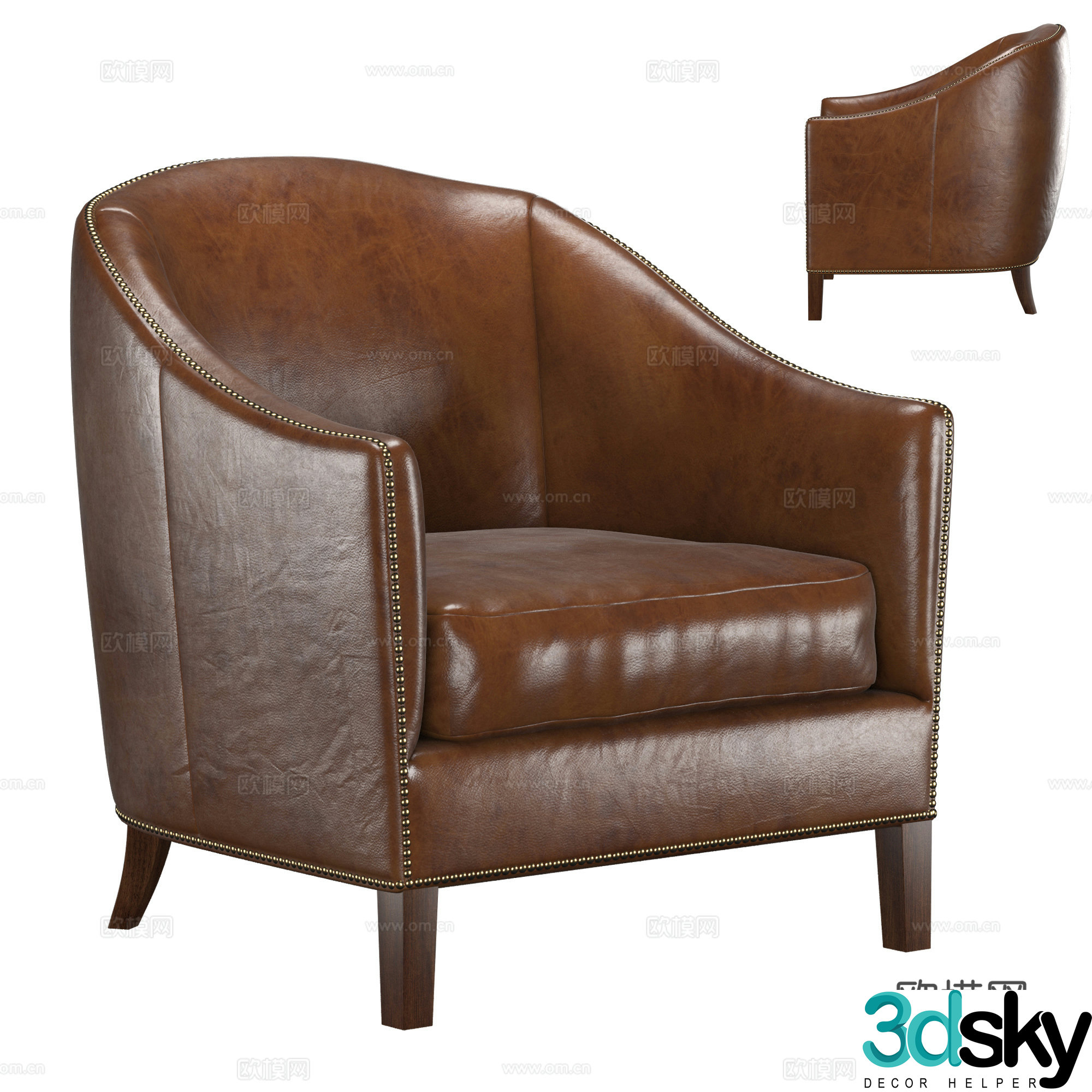 American retro leather casual sofa 3d model