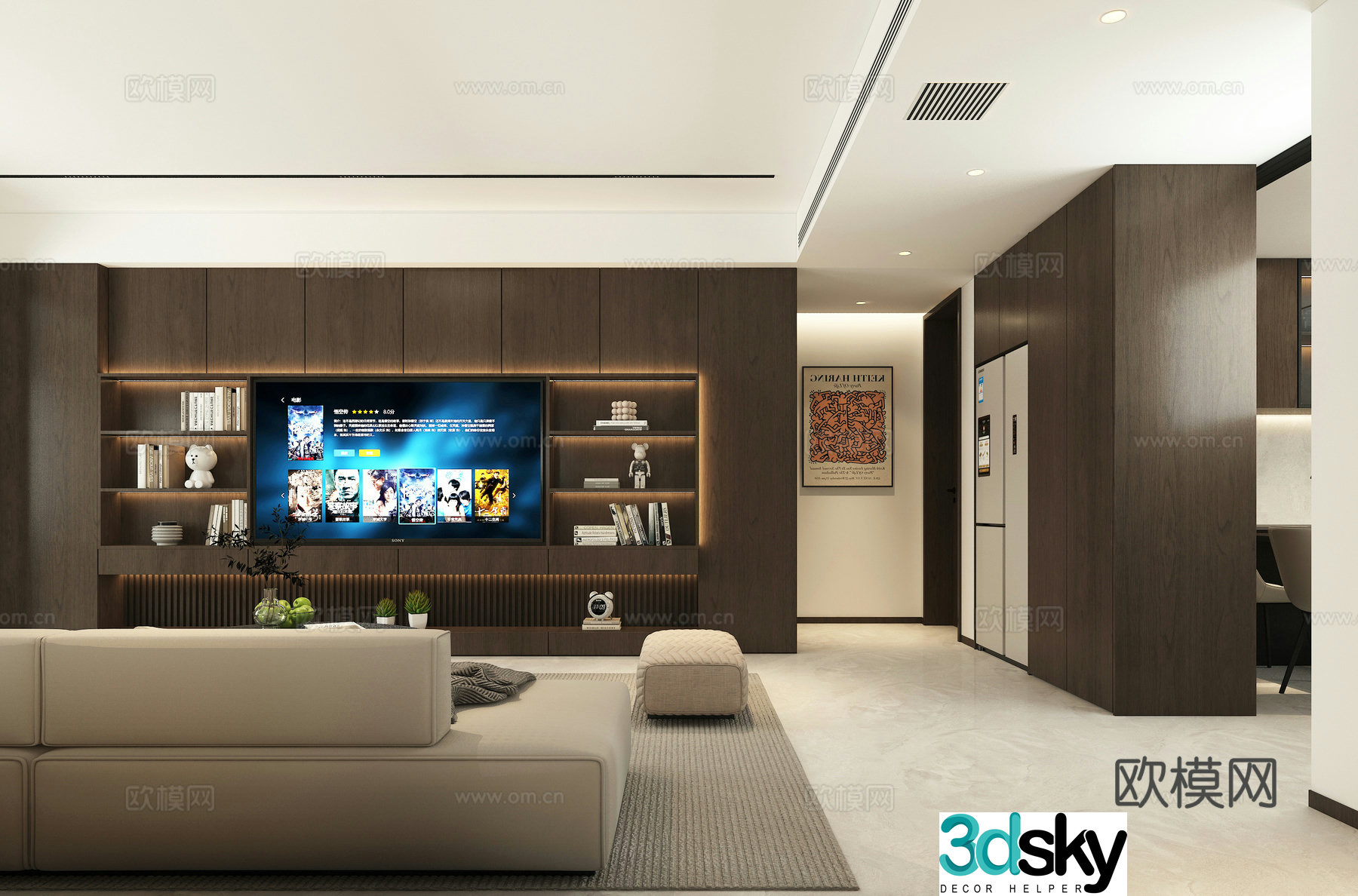 Modern living room TV wall 3d model