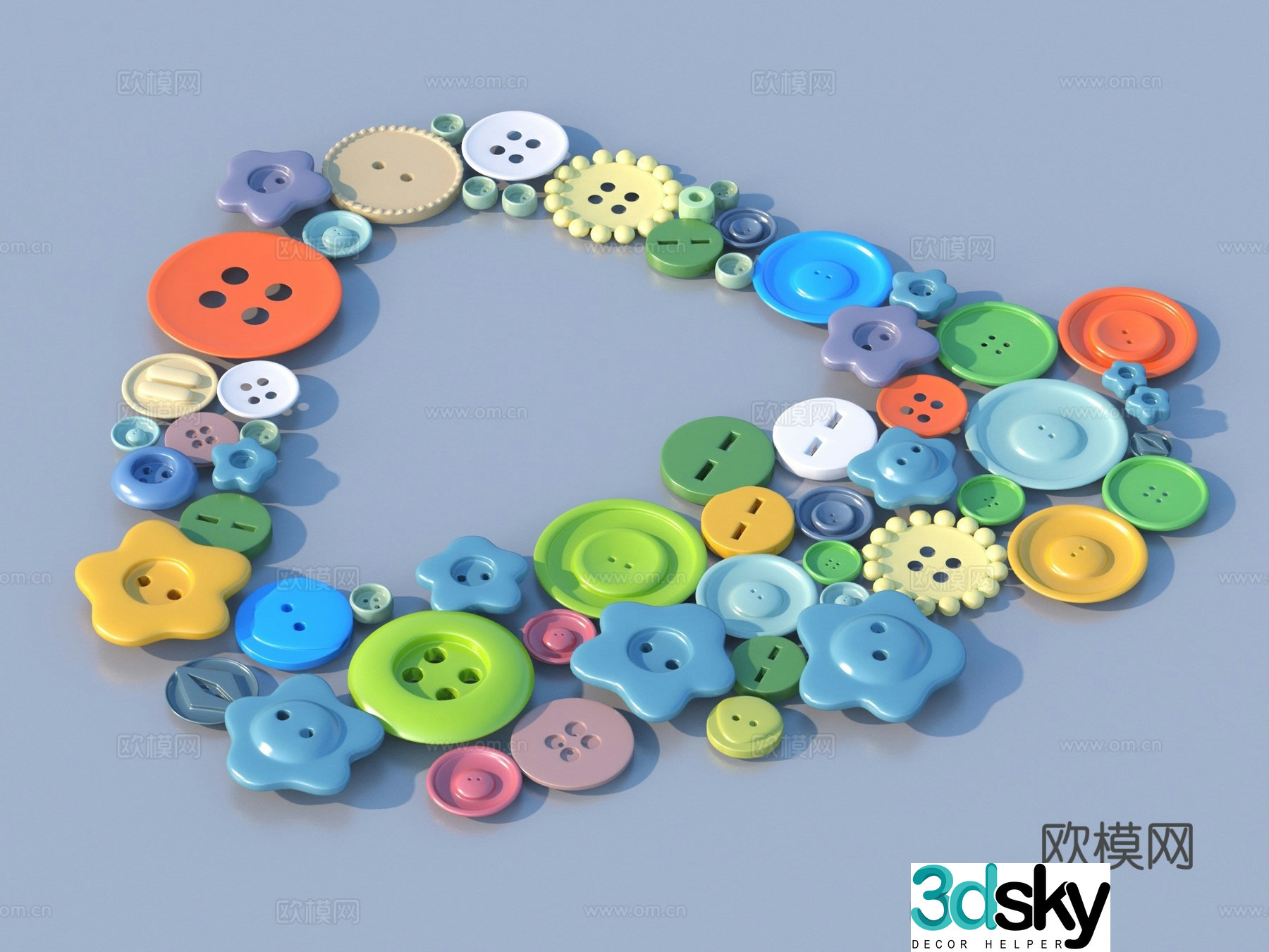 Buttons Sketch Ornaments 3D Model