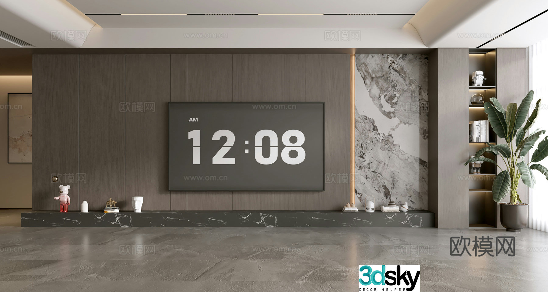 Modern Italian living room light luxury TV background wall sofa background wall villa living room living room ornaments 3D model