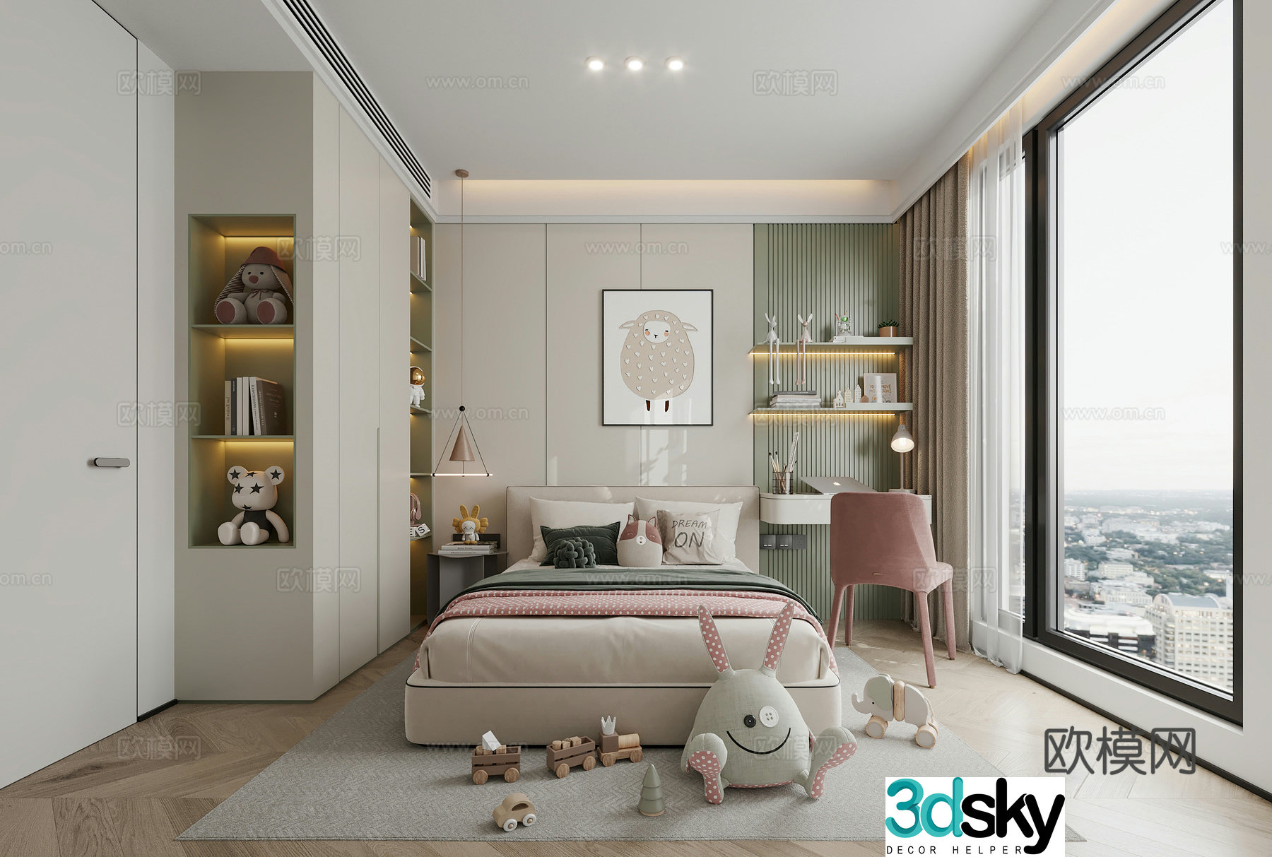 Modern children’s room daughter’s room creamy children’s room daughter’s room writing desk children’s 3D model