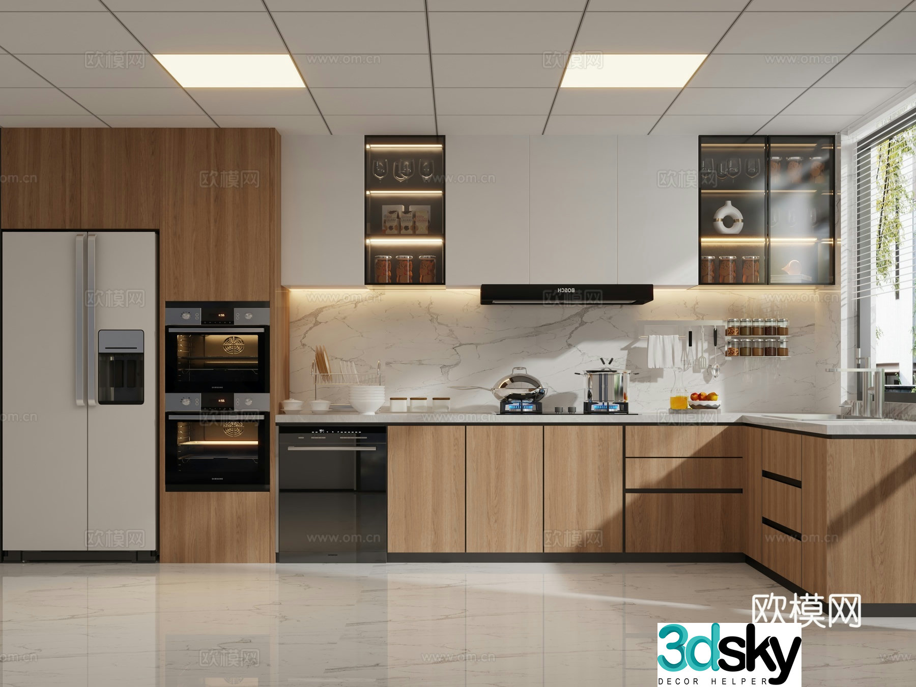 Modern log style kitchen Modern minimalist log kitchen 3d model
