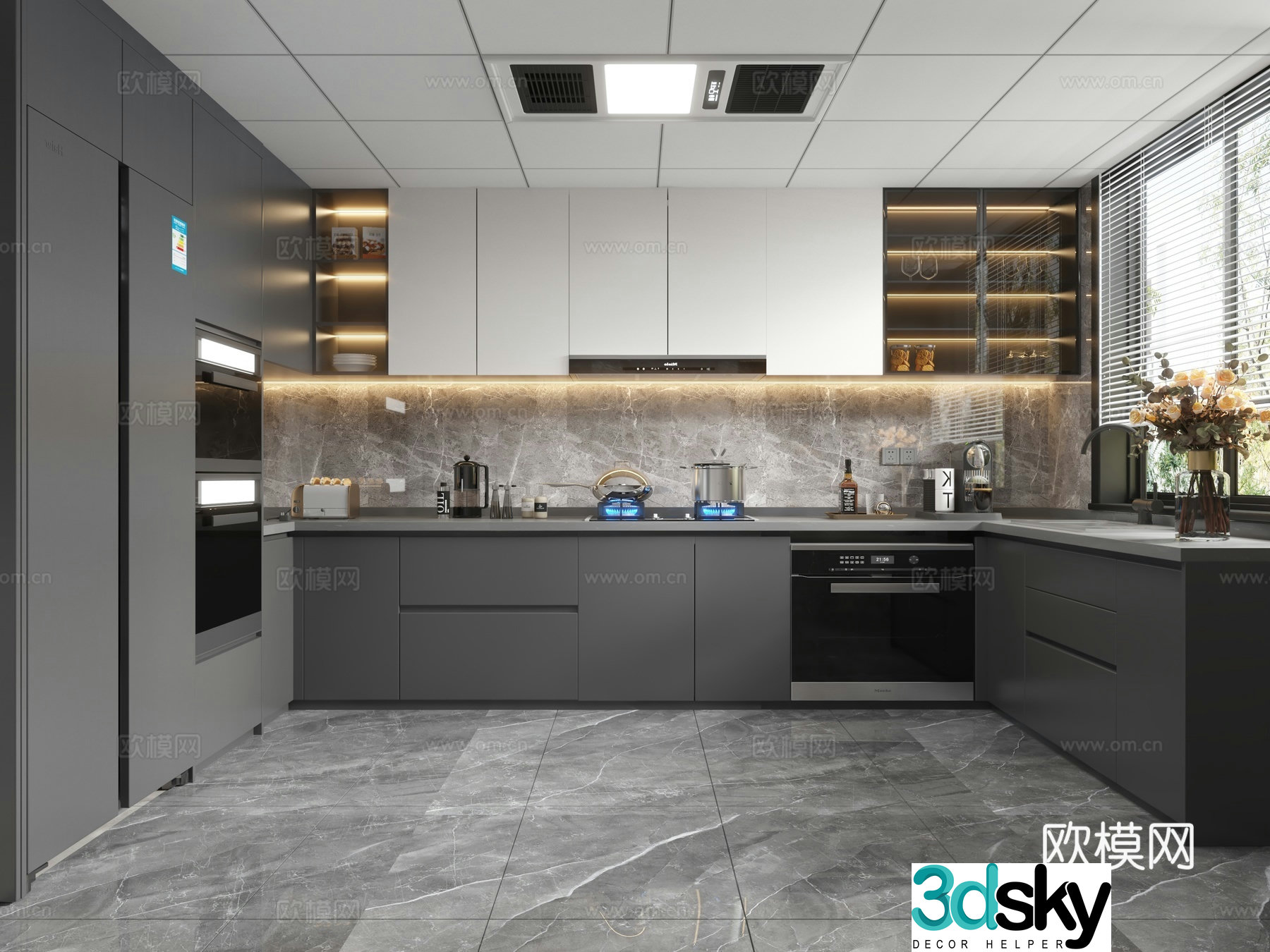 Modern black and white and gray Italian kitchen black and white and gray kitchen 3d model