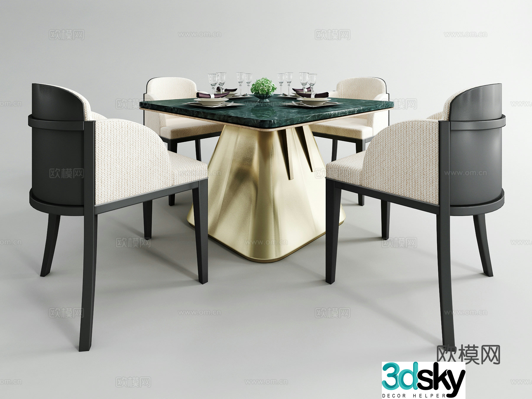 Modern dining table and chair 3d model