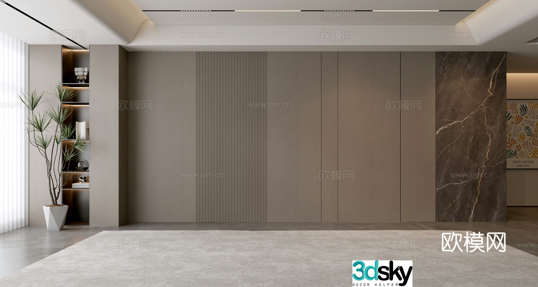 Modern Italian living room light luxury sofa background wall sofa background wall villa living room 3d model