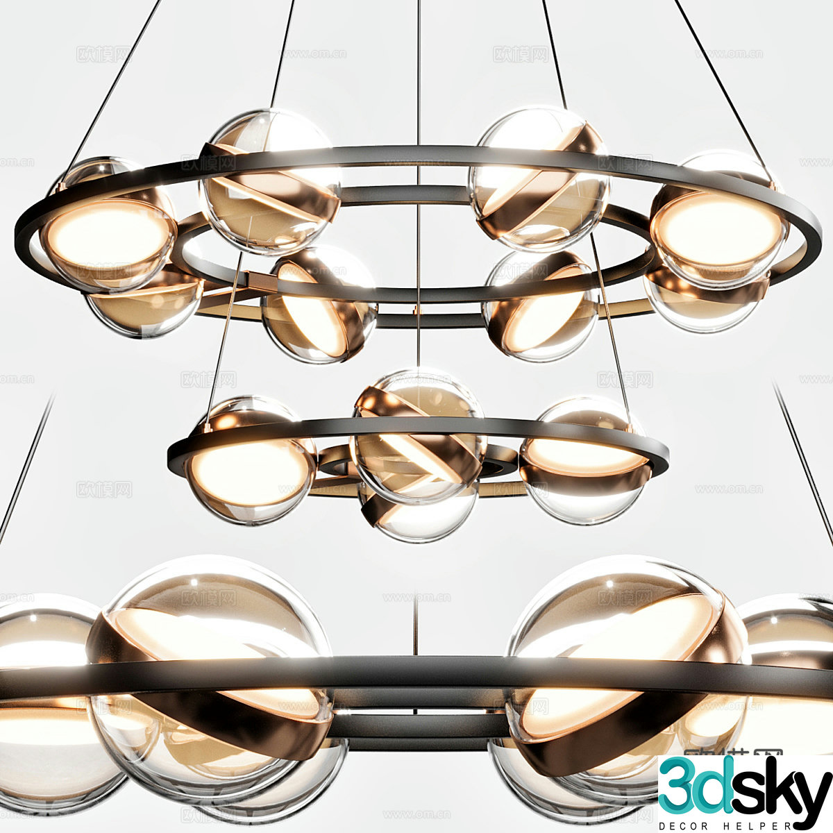 Modern light luxury ring chandeliers 3D model