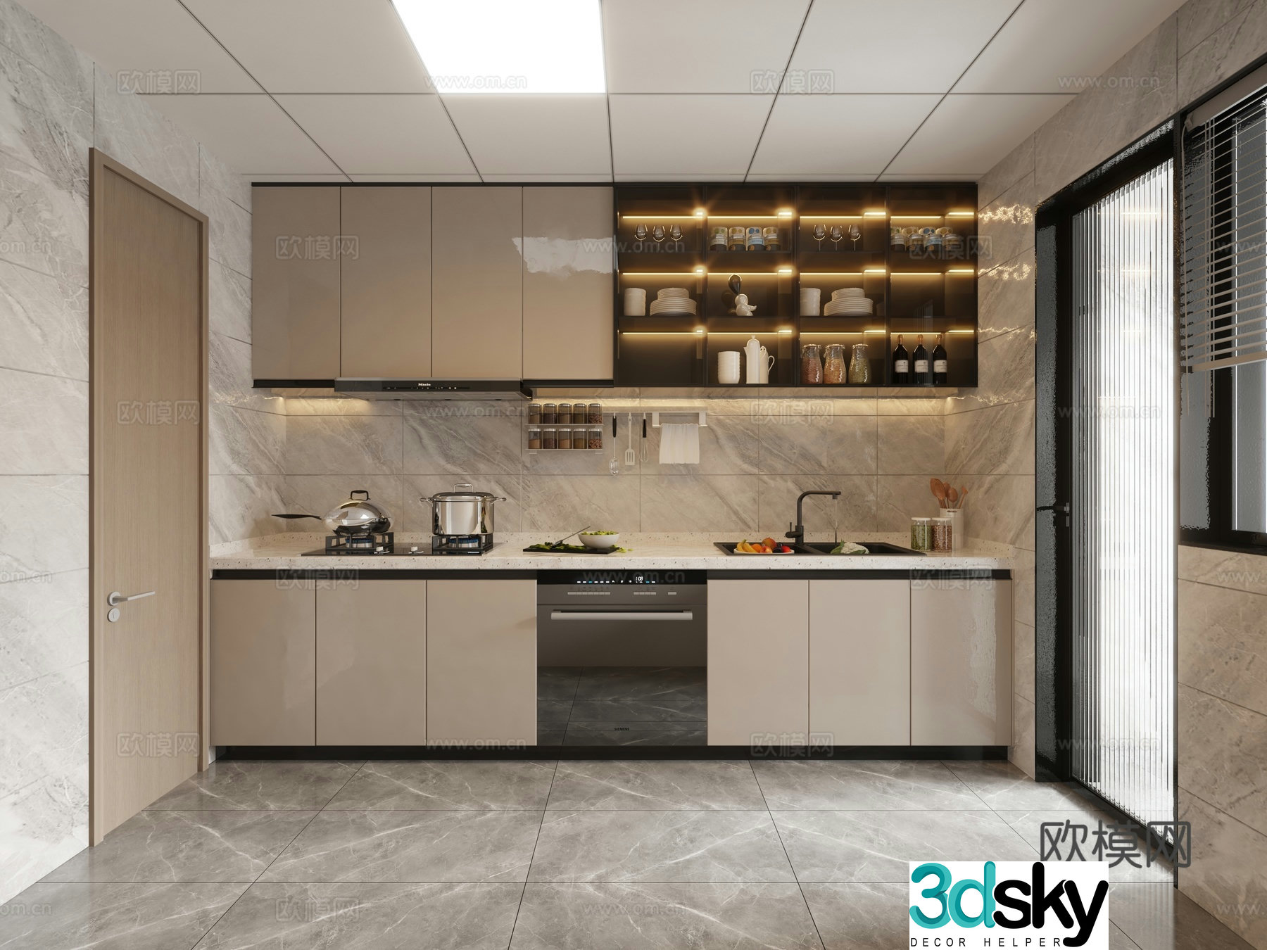 Modern cream style rental kitchen renderings 3d model