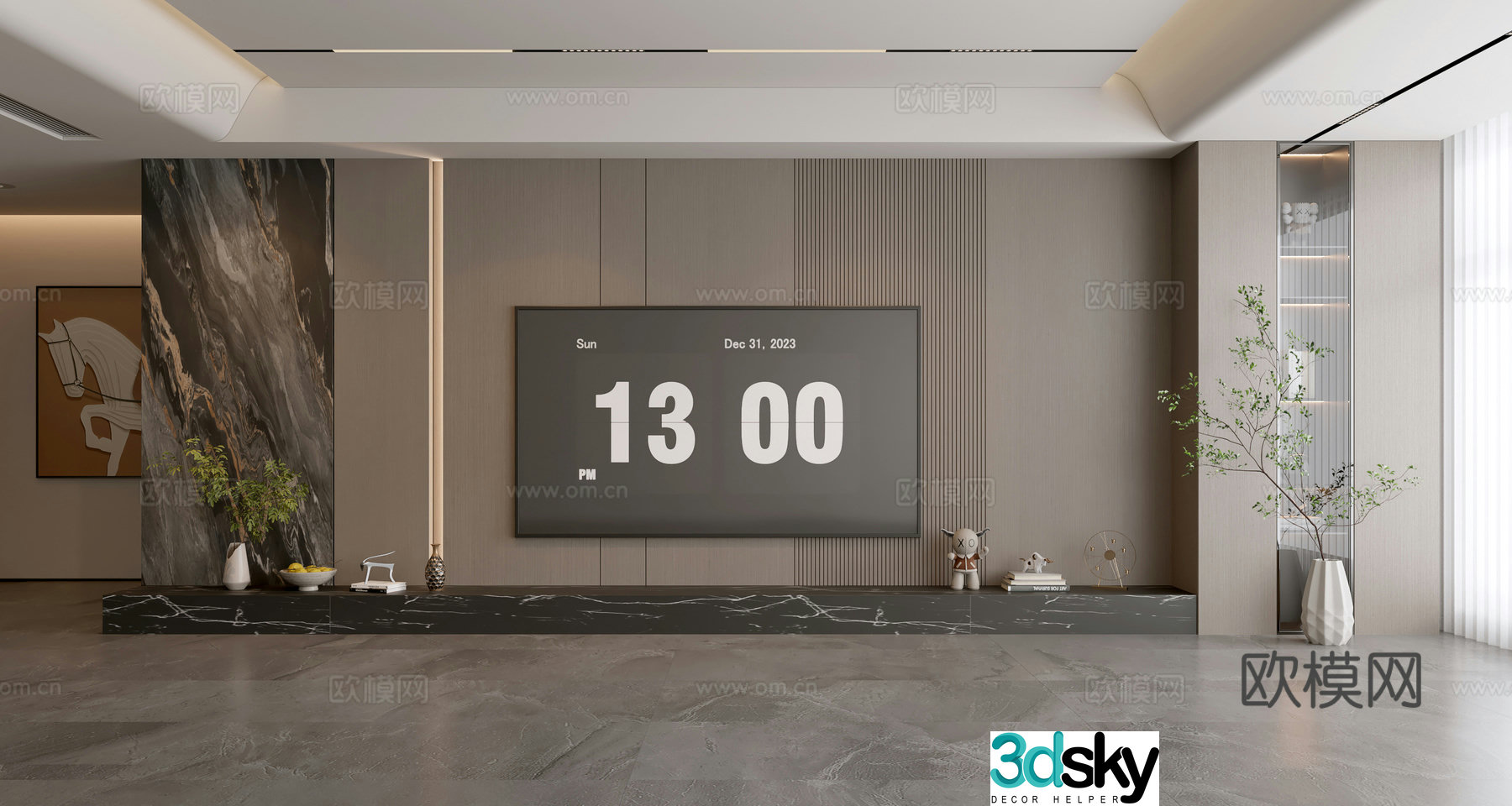 Modern Italian living room light luxury TV background wall sofa background wall villa living room living room ornaments 3D model