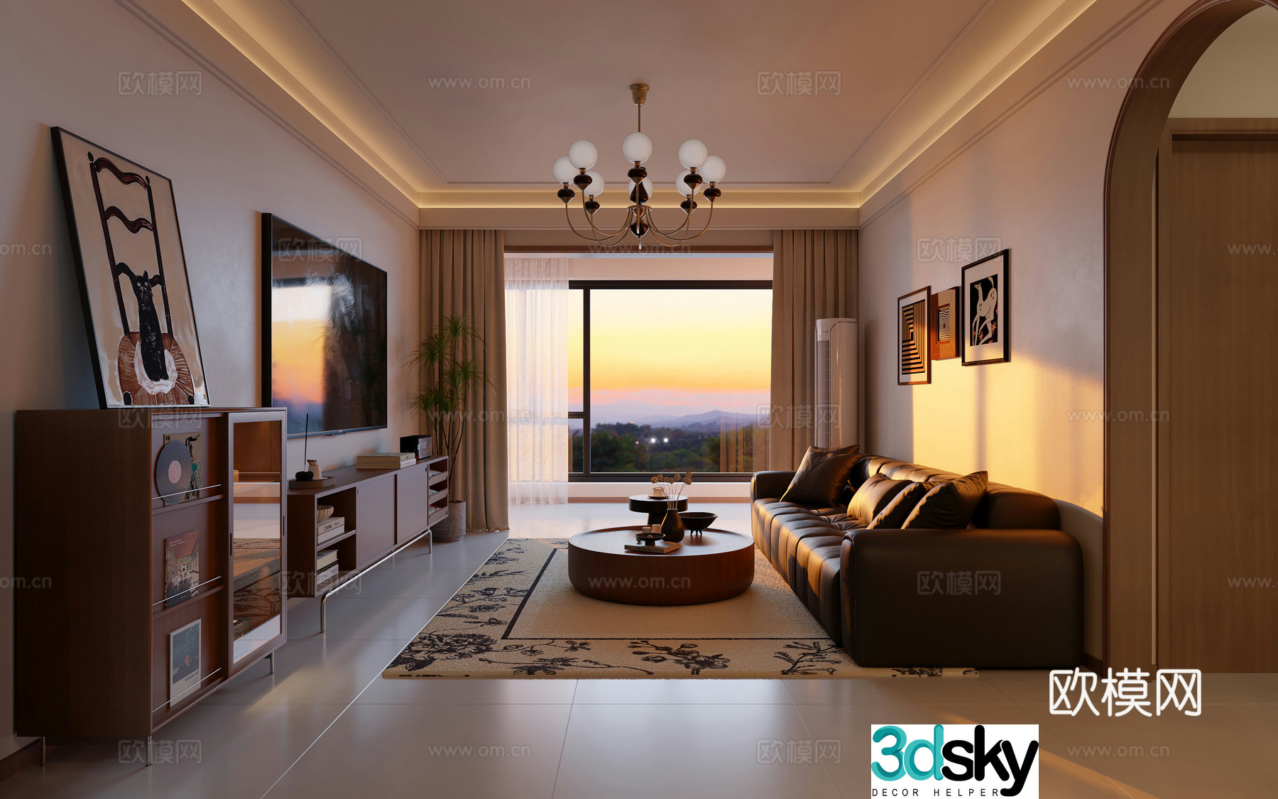 Dusk medieval style living room kitchen 3d model