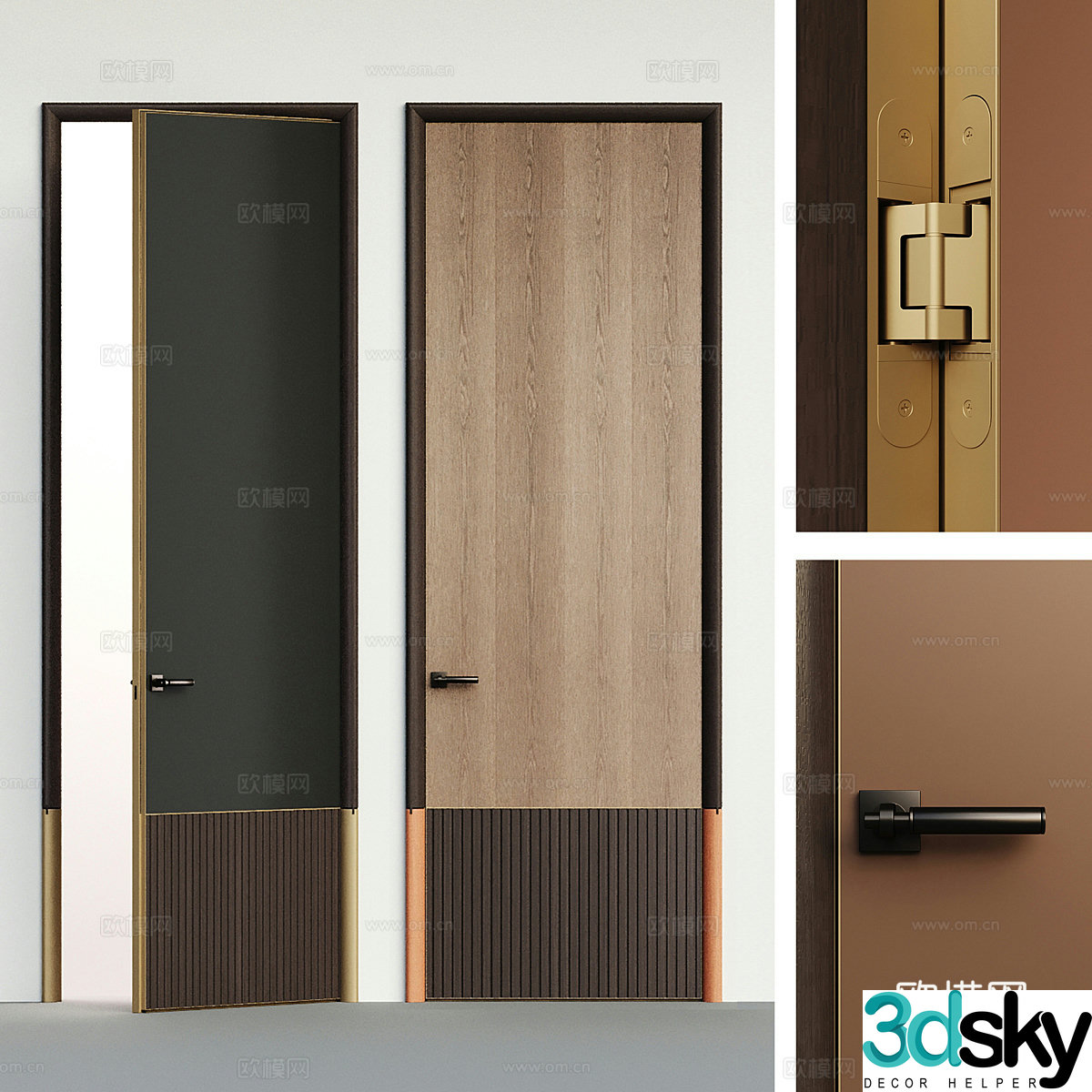 New Chinese style light luxury interior door 3D model