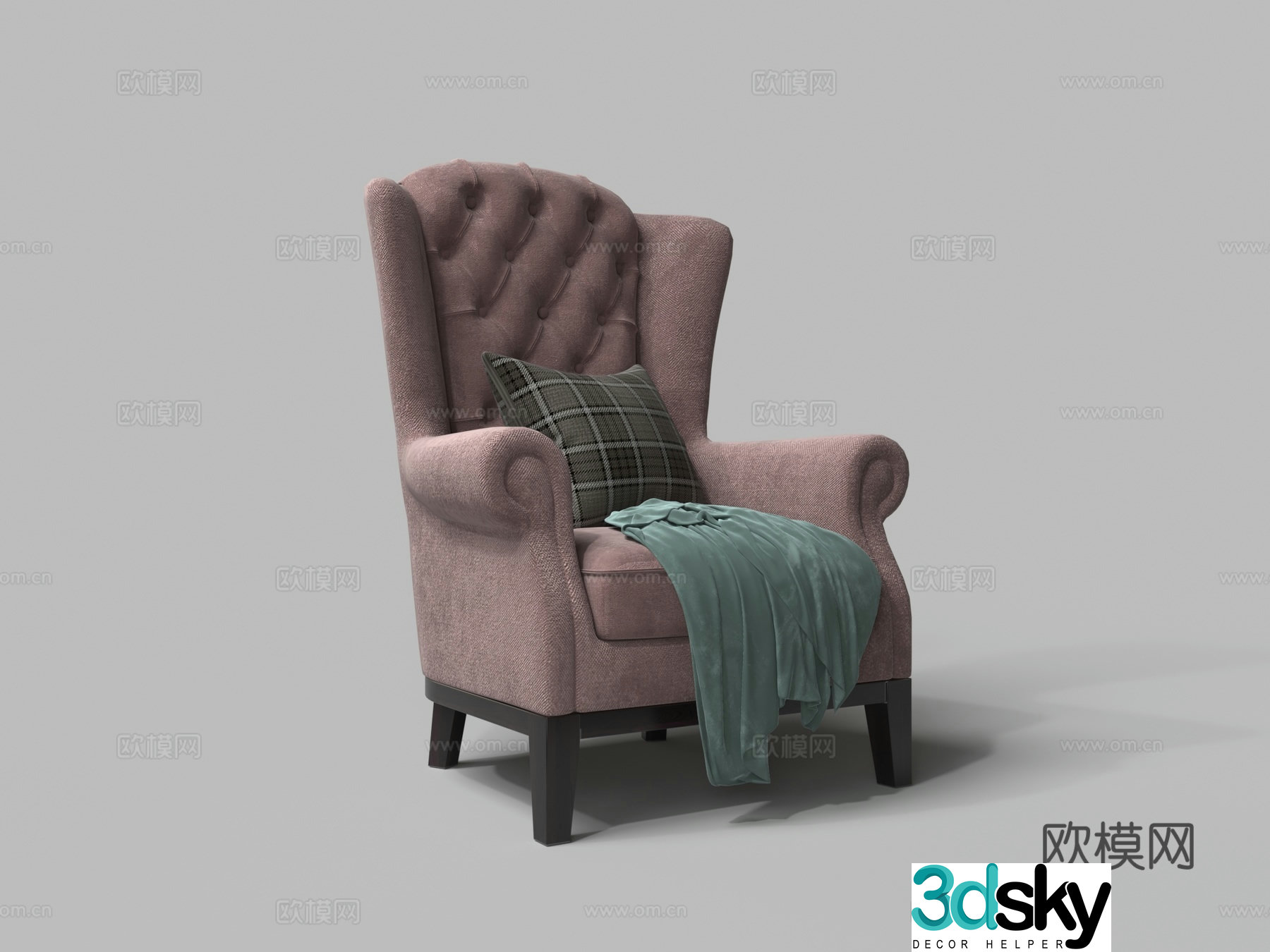 European soft velvet cloth single sofa chair 3D model