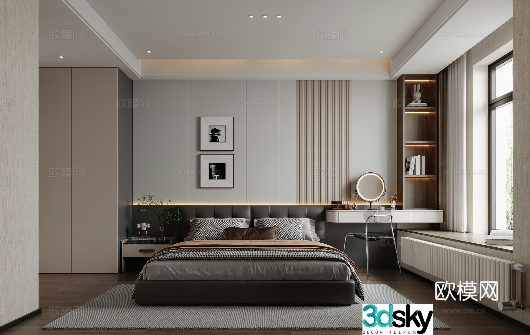 Modern Italian master bedroom bay window dressing table 3D model