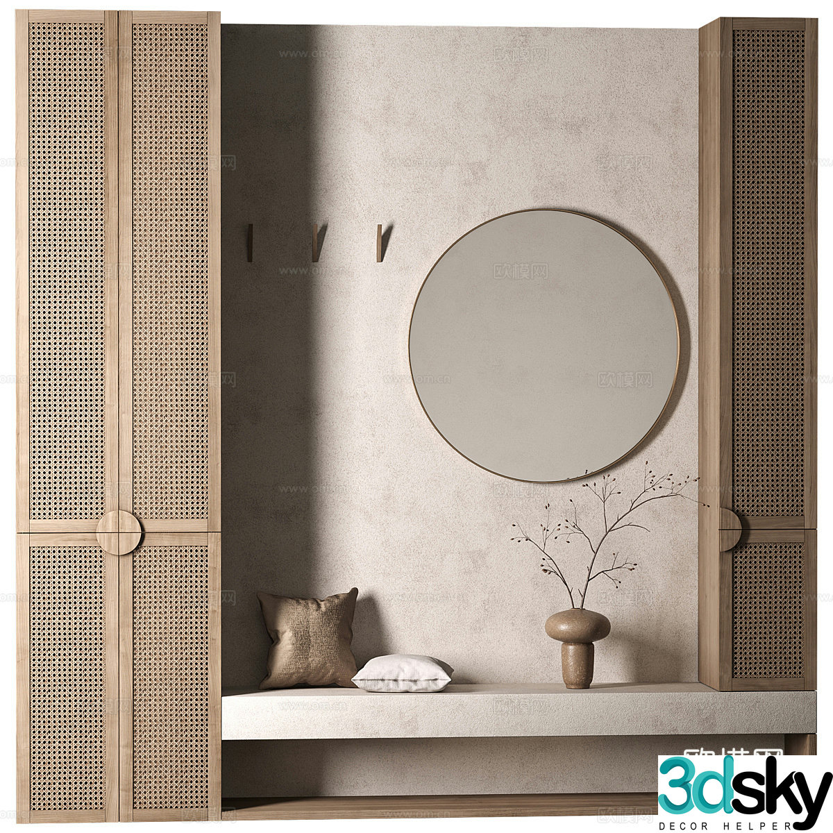 New Chinese style Wasabi Entrance Shoe Cabinet 3D Model
