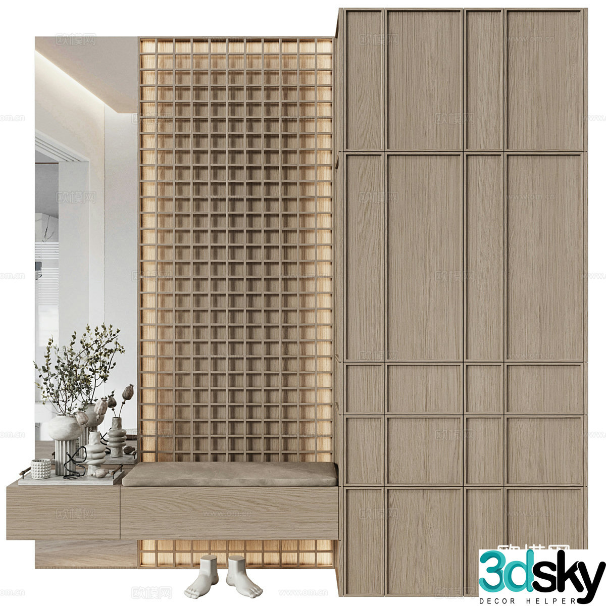 New Chinese style Wasabi Entrance Shoe Cabinet 3D Model