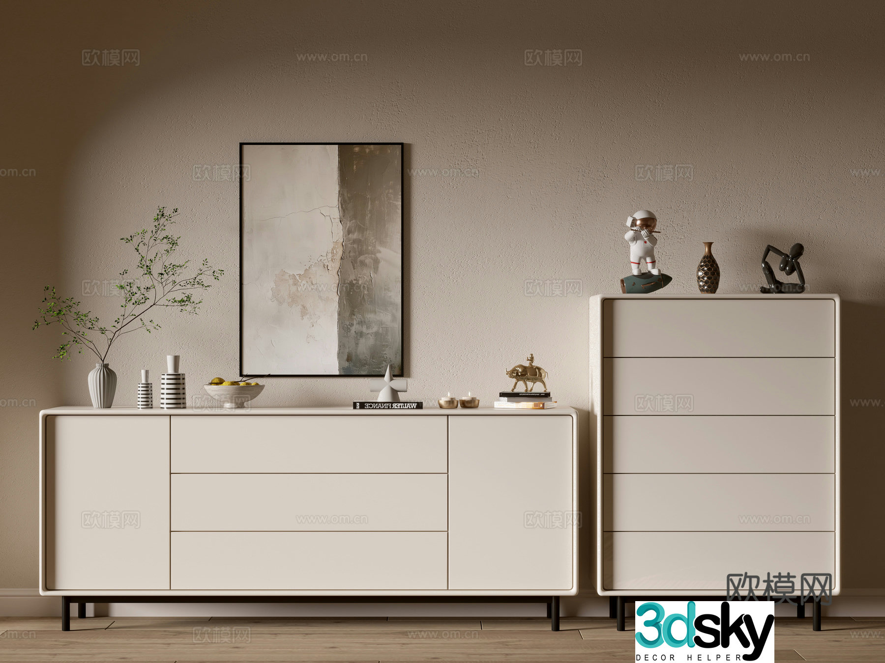 Modern cream style bookcase whole cabinet sideboard balcony cabinet storage cabinet entrance entrance entrance cabinet 3D model