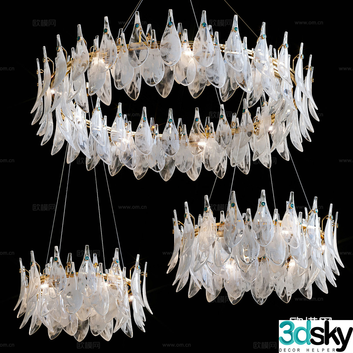 Modern light luxury crystal chandeliers 3D model