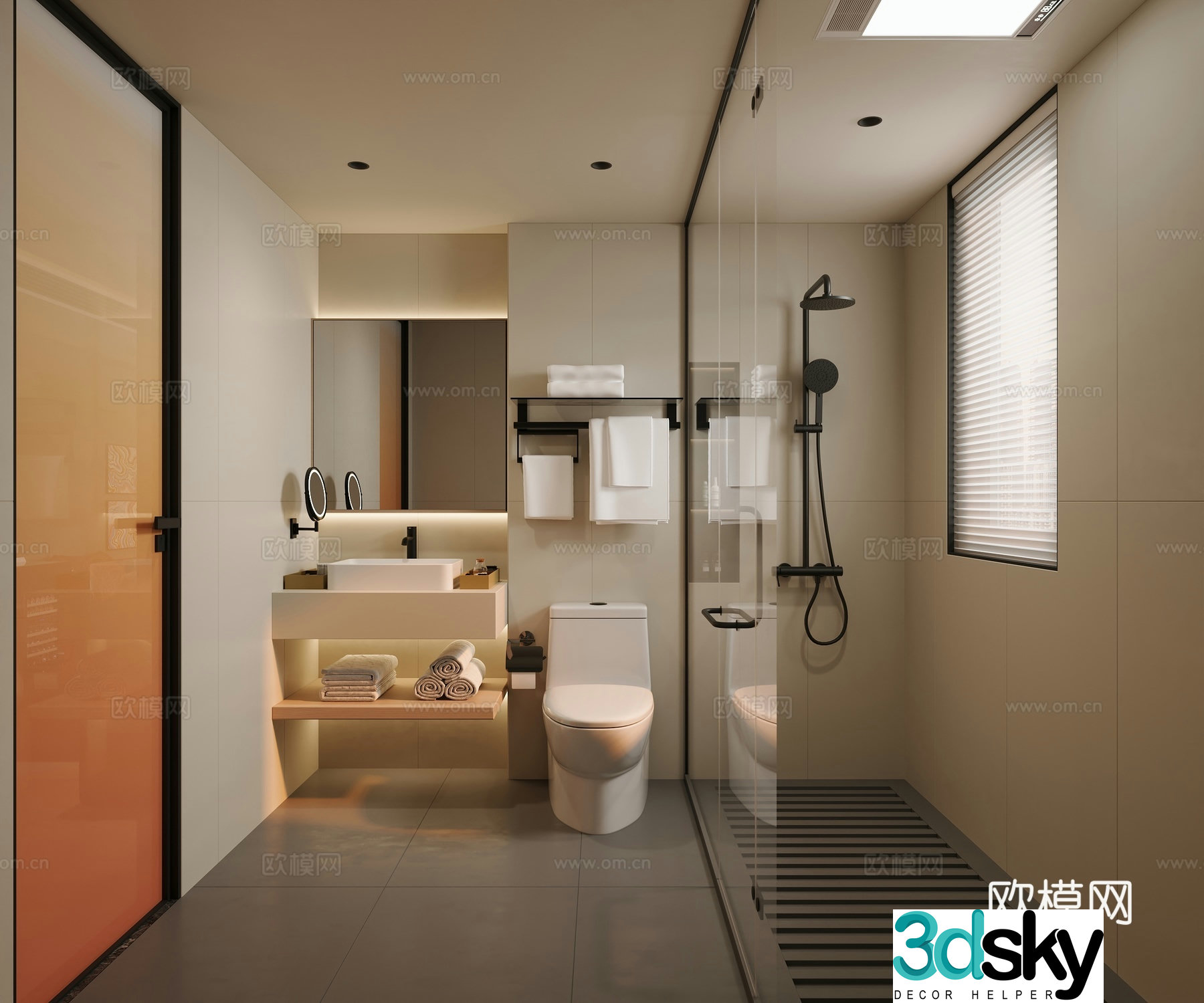 Modern bathroom dry and wet bathroom dry area bathroom bathroom sliding door bathroom 3D model