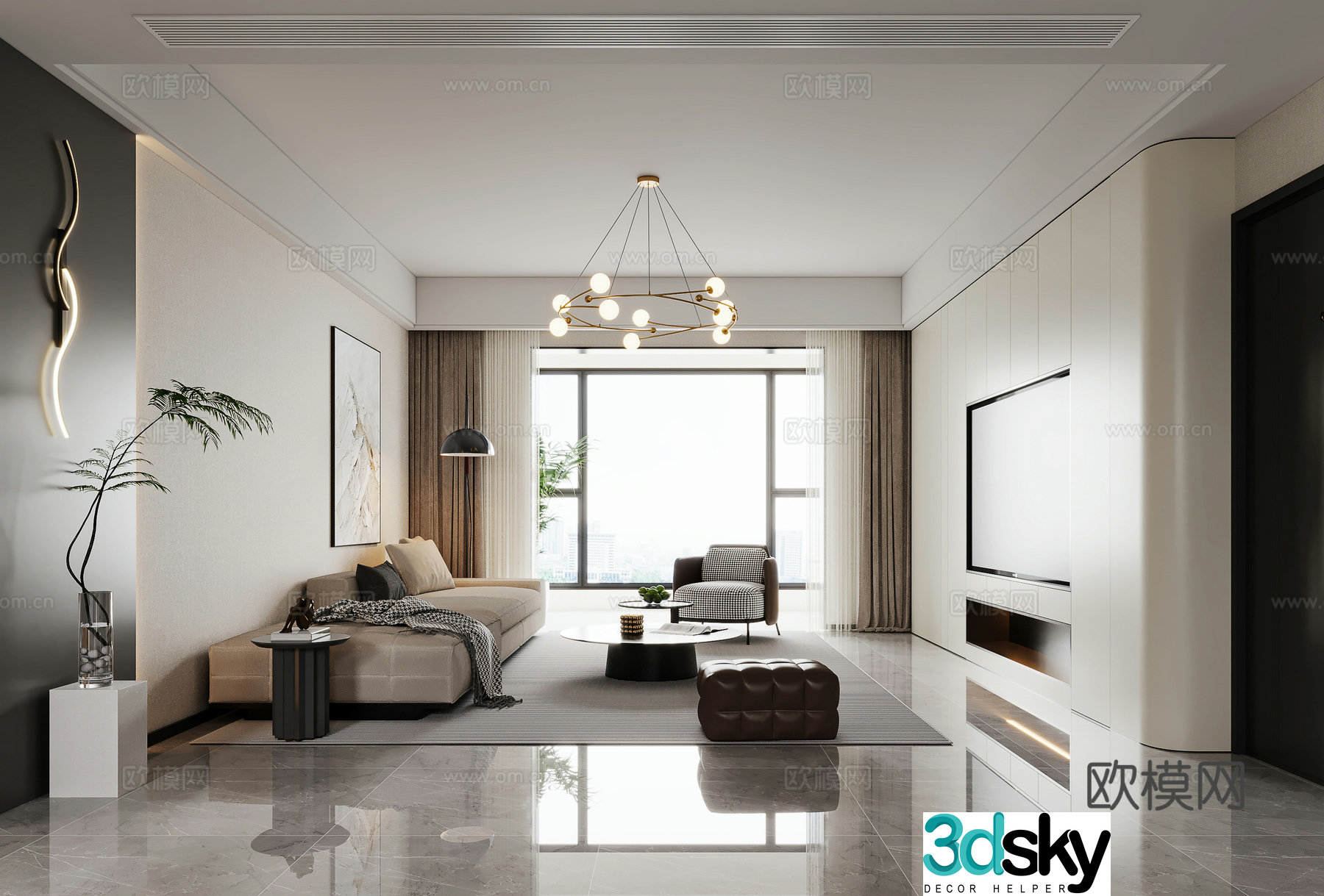 Modern simple living restaurant sofa coffee table combination restaurant wine cabinet 3d model