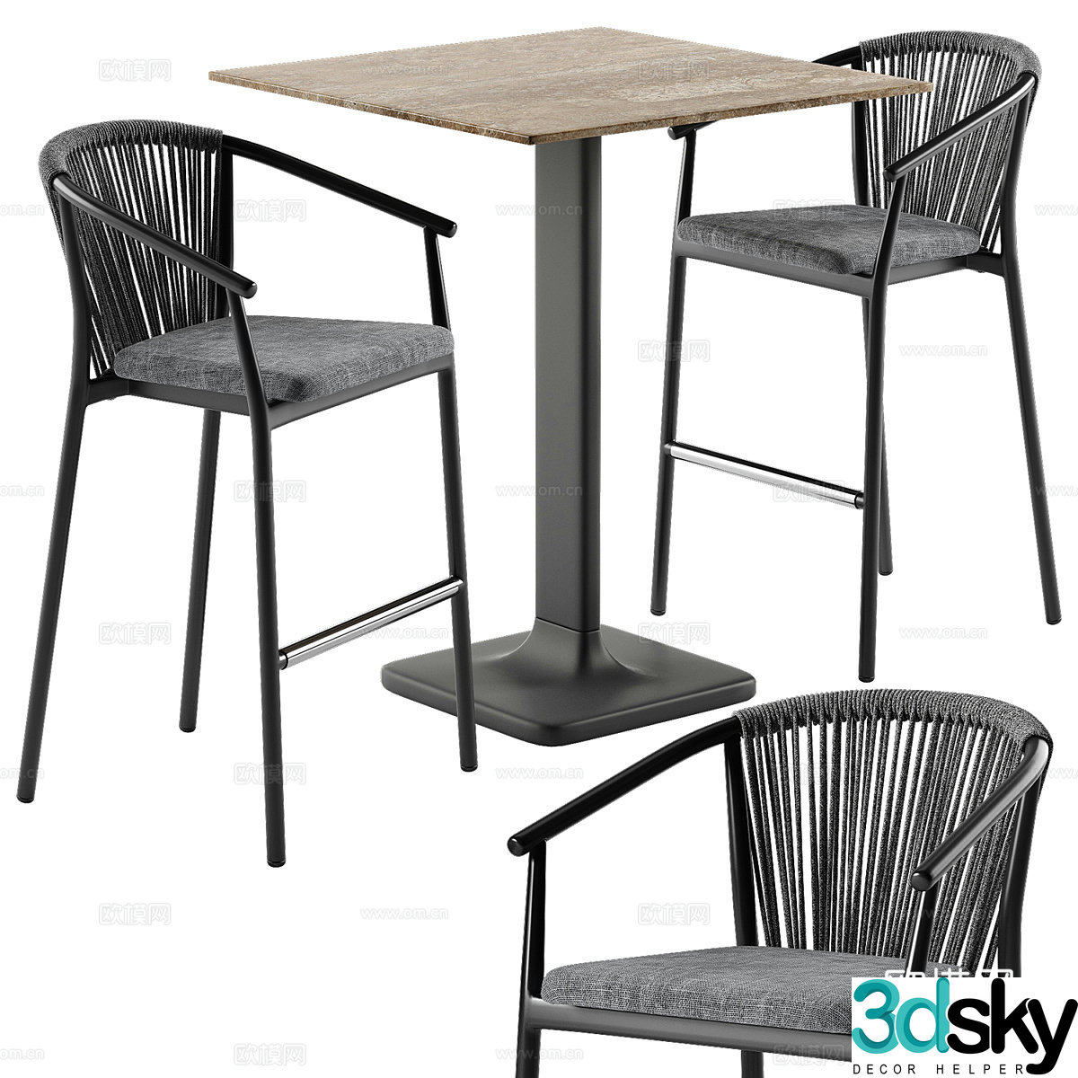 American retro coffee table and chair 3d model