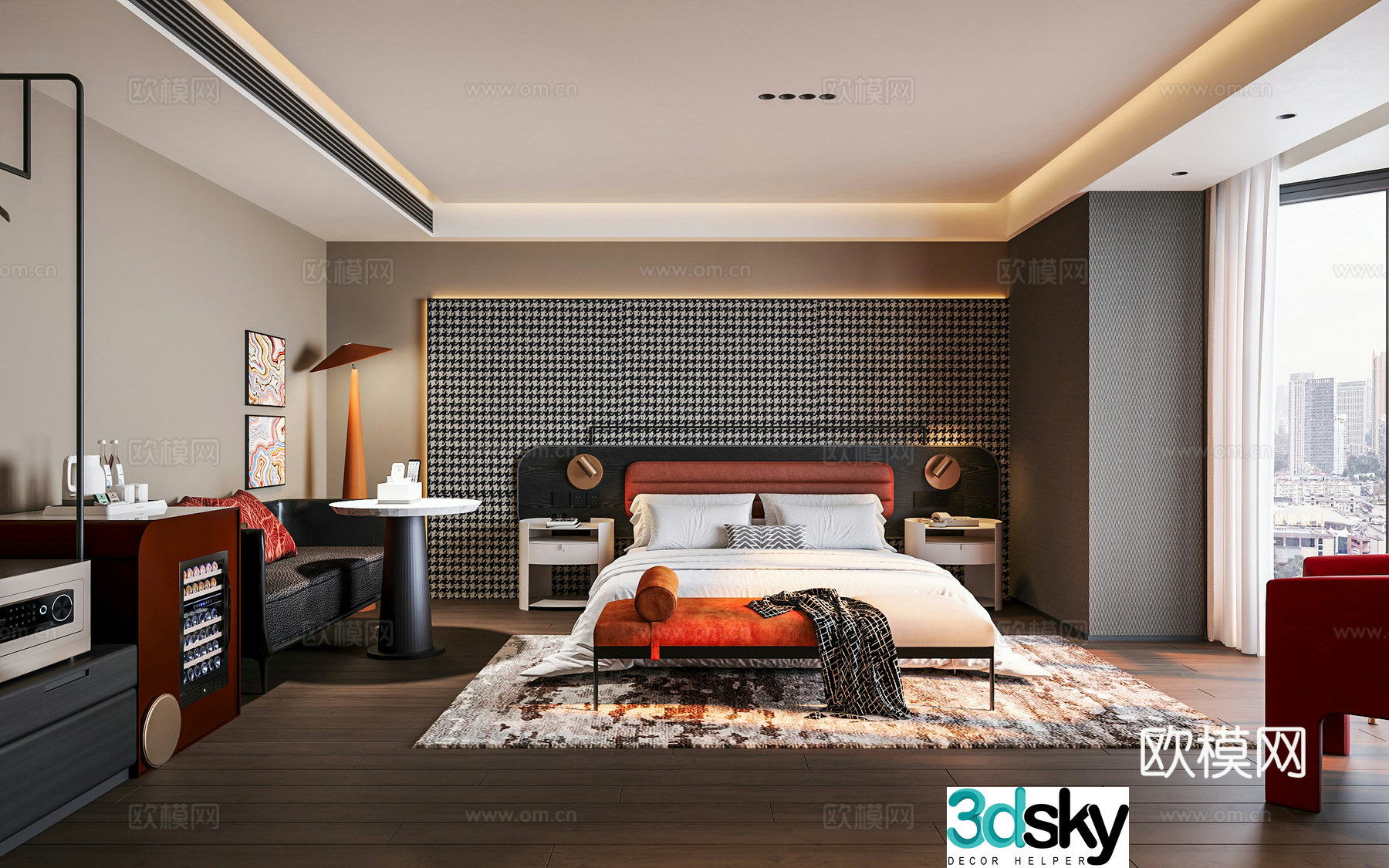 Modern hotel rooms Postmodern rooms Light luxury Executive lounge drink cabinet nightgown 3d model