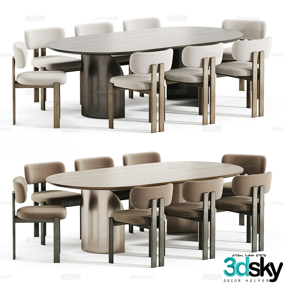 New Chinese-style eight-person dining table and chair combination 3D model