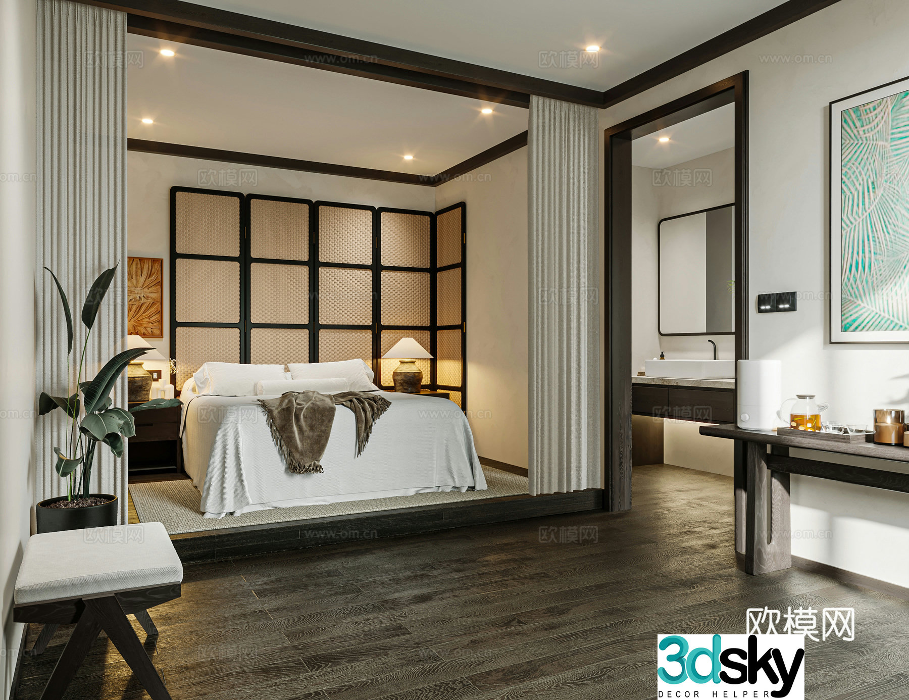 Southeast Asian style rooms B&B and B&B screen entrance cabinet Waviva furniture 3D model