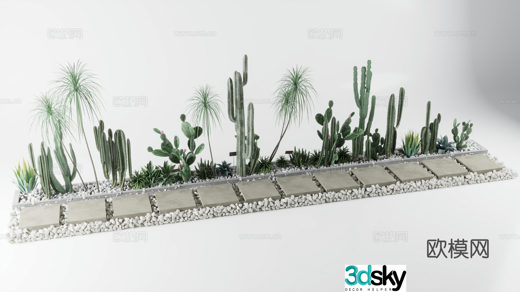 Stone Pebbles Cactus Plants Tinstep 3D Model