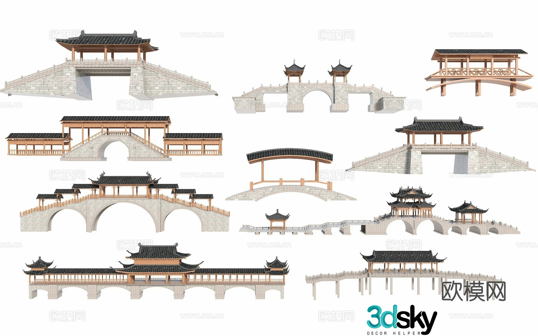 Chinese style bridge bridge corridor frame ancient building corridor frame Chinese style bridge 3D model