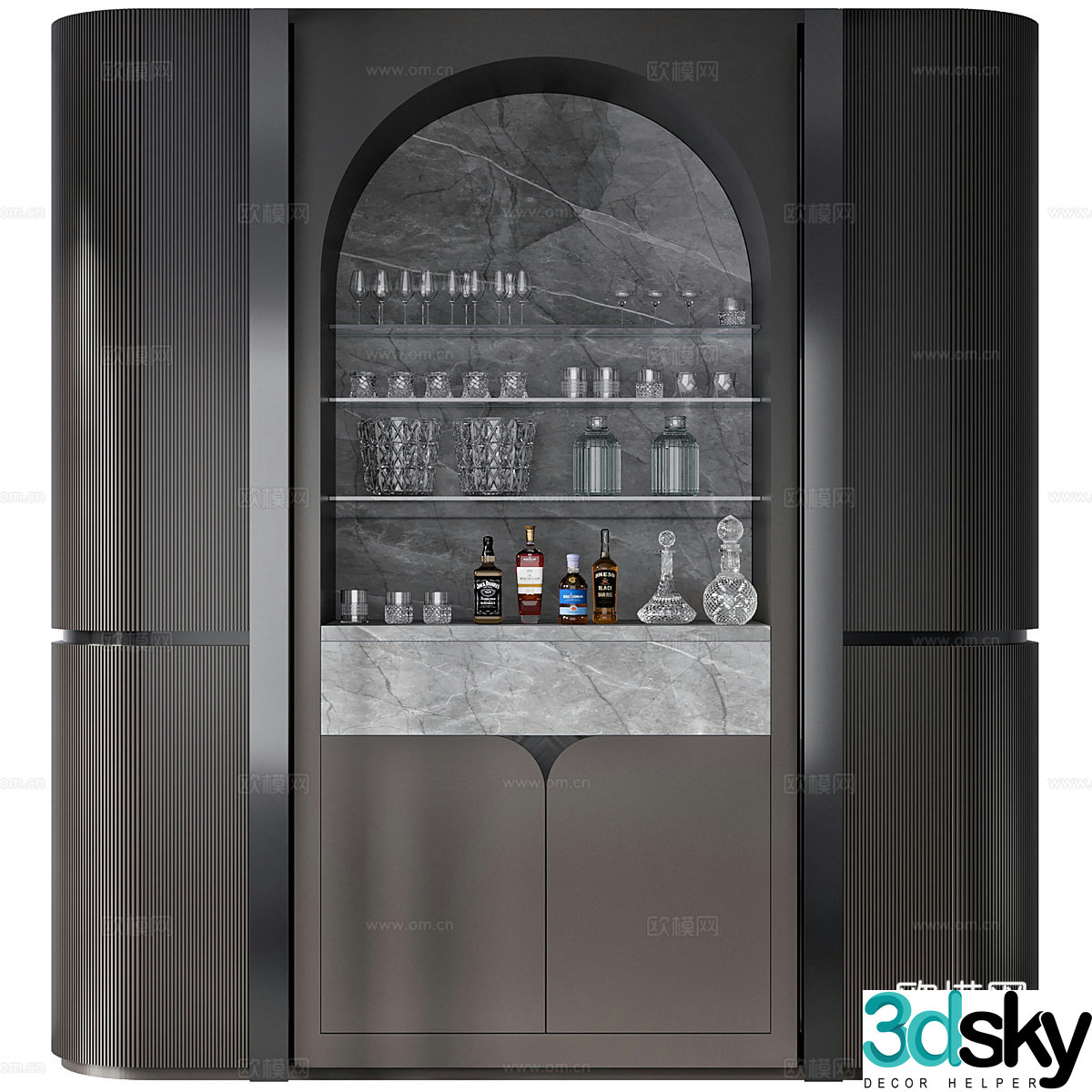 New Chinese style light luxury wine cabinet 3D model