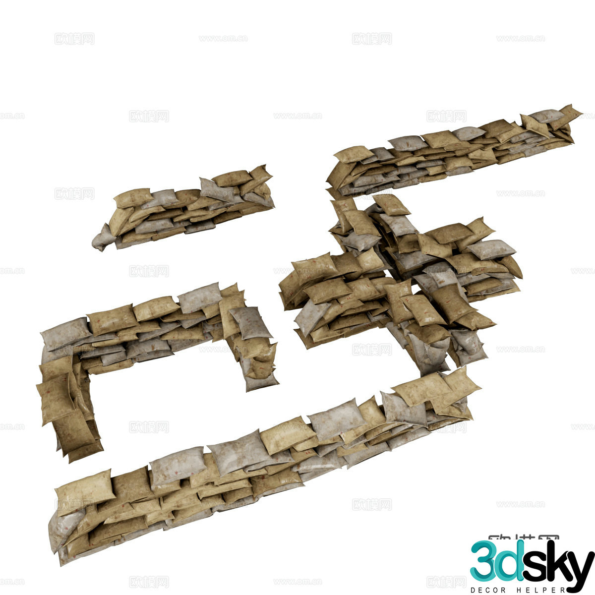 Sandbag wall fortress woven bag wall 3d model
