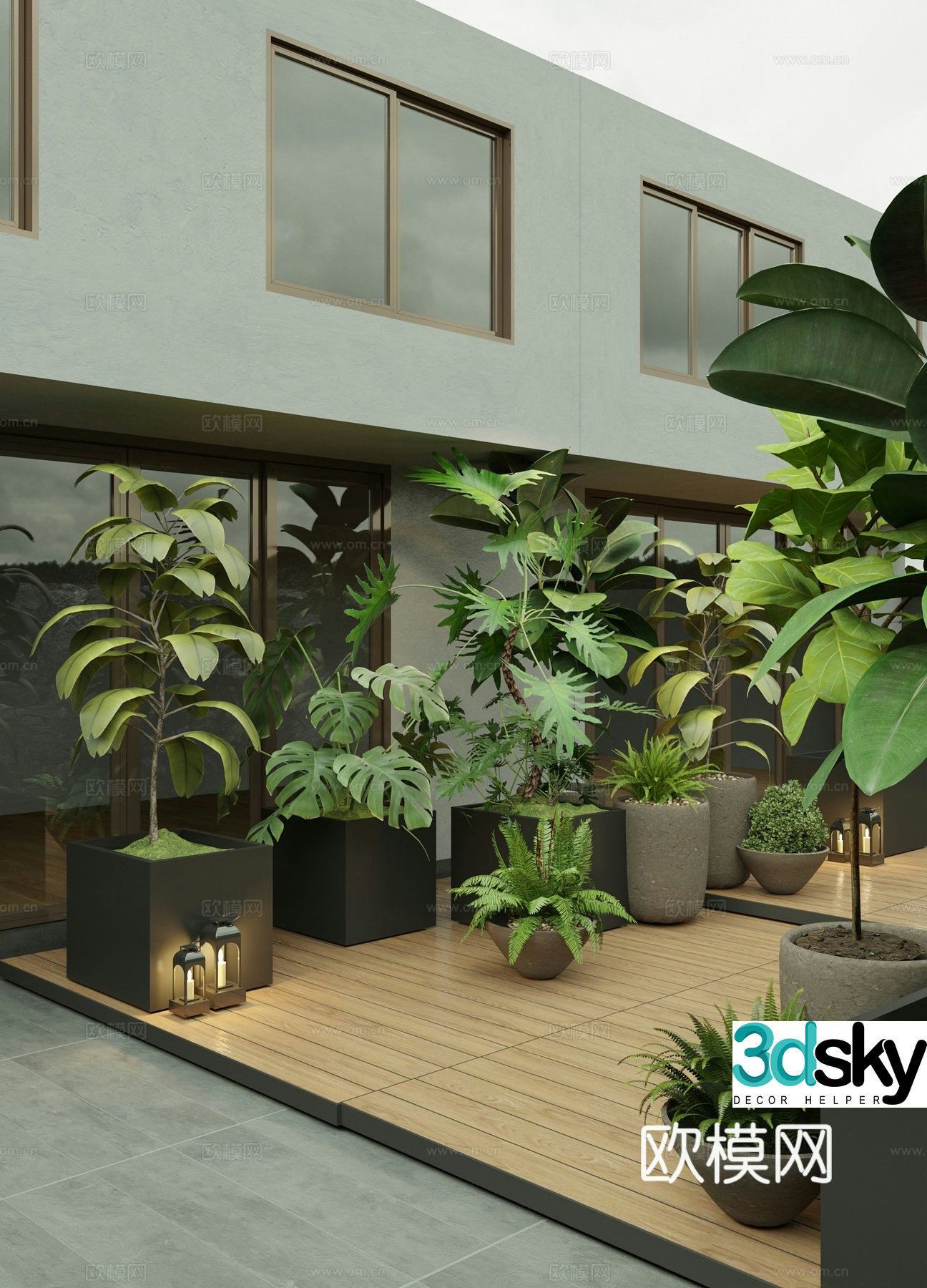 Modern potted plant combination 3D model