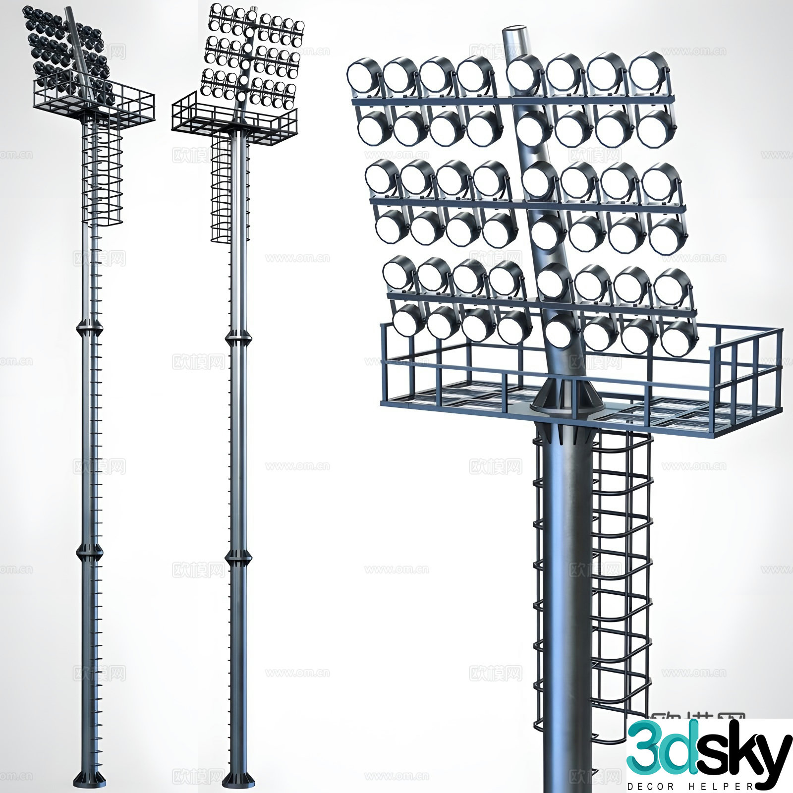 Stadium high spotlight 3D model