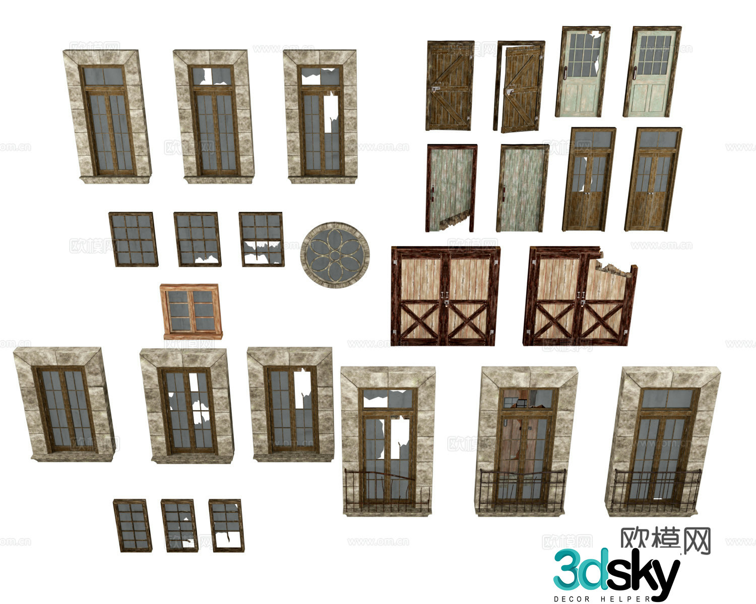 Window Glass Door Broken Door Broken Windows 3D Model
