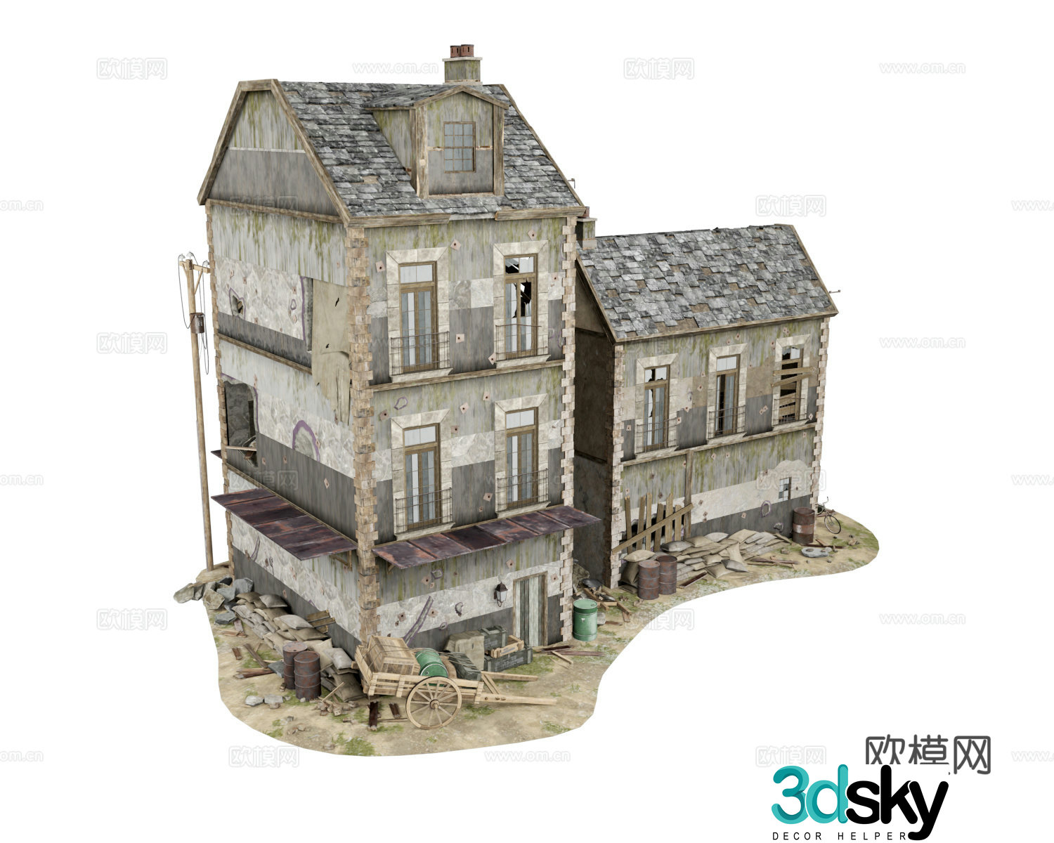 Residential Building Broken Residential Building 3D Model