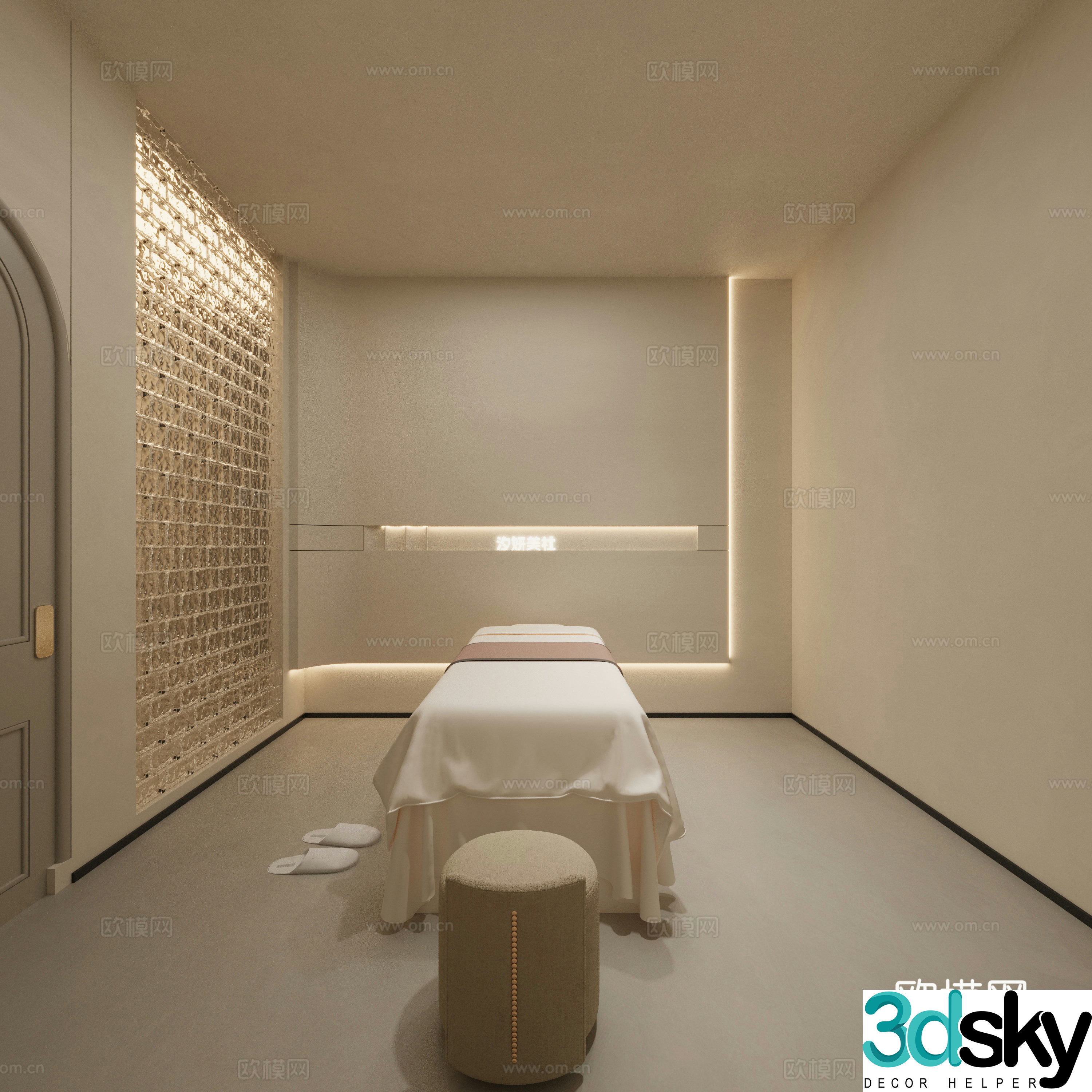 Minimalist beauty salon private room private room beauty bed glass brick 3D model 3D model