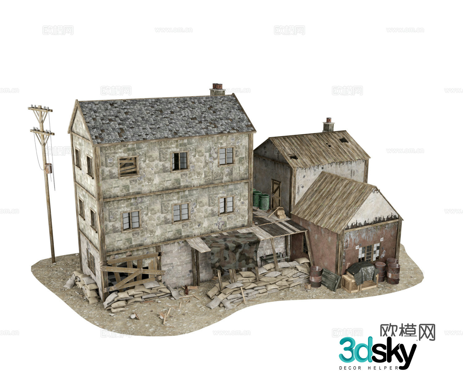 Residential Building Broken Residential Building 3D Model