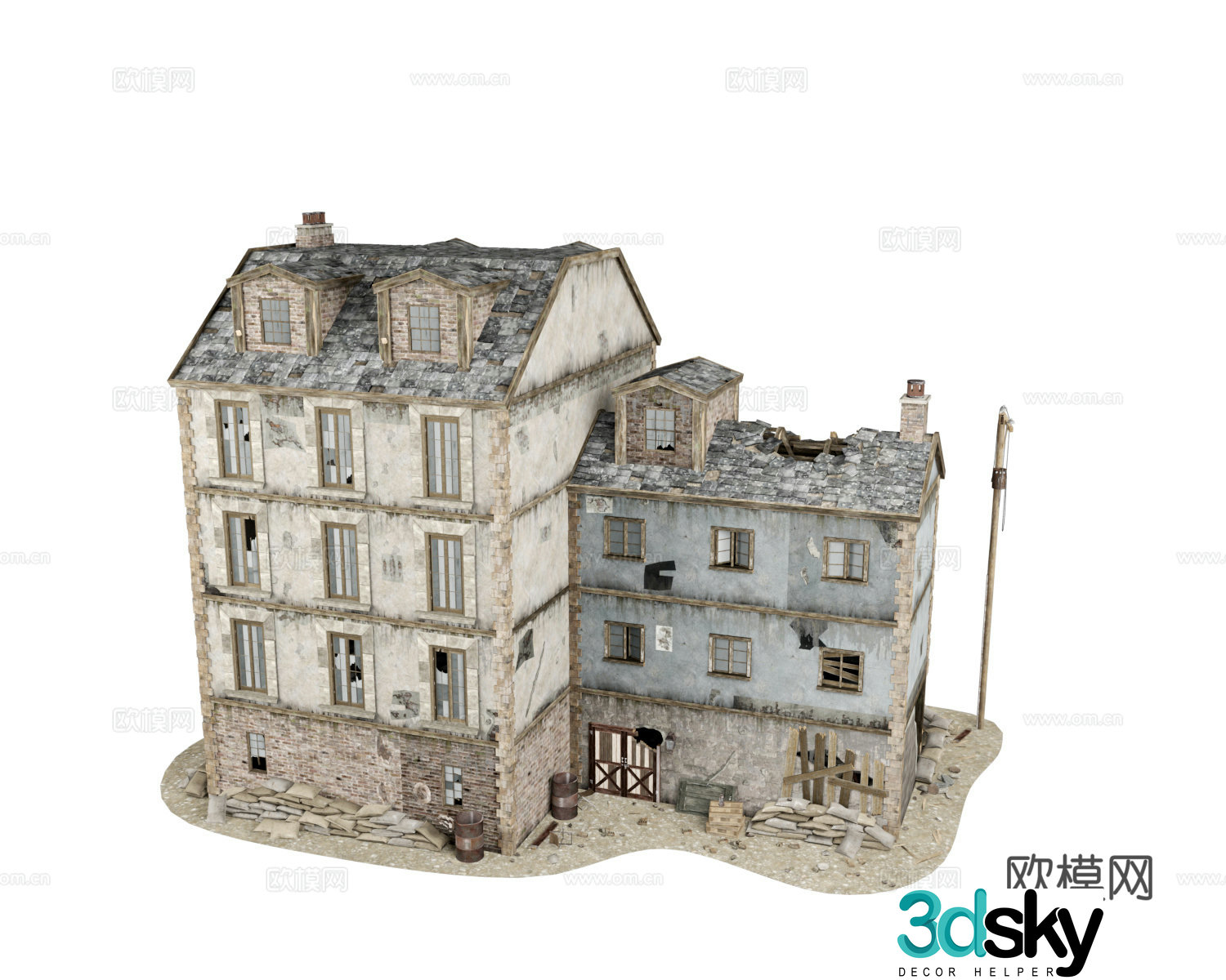 Residential Building Broken Residential Building 3D Model