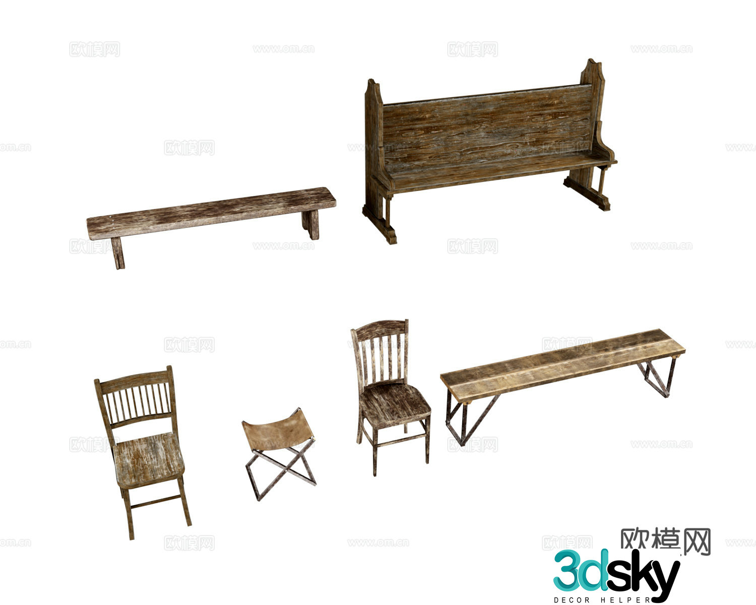 Chair Stool Mattoo Outdoor Bench 3D Model