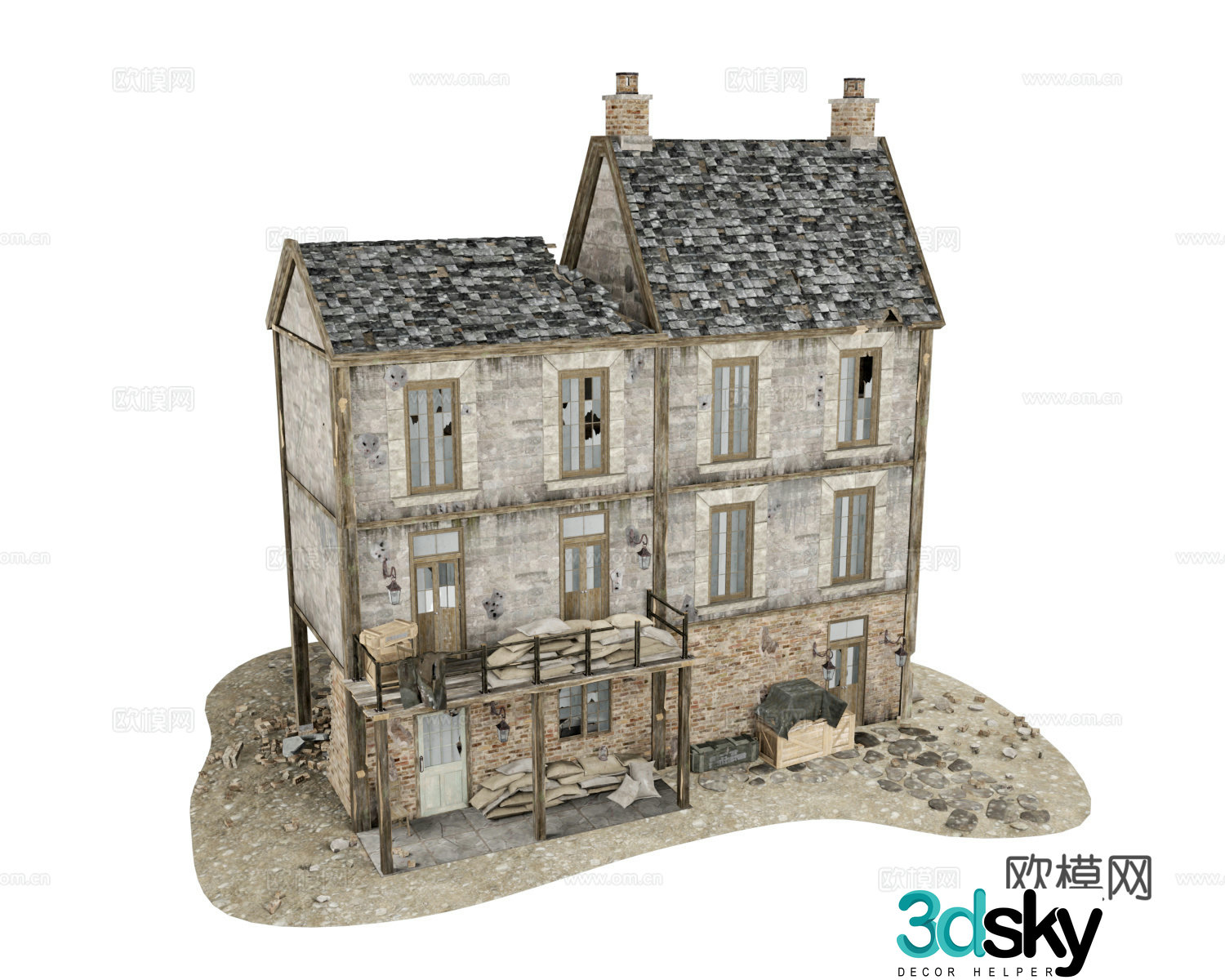 Residential Building Broken Residential Building 3D Model