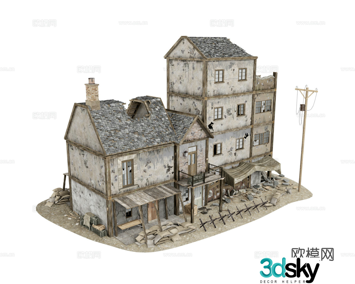 Residential Building Broken Residential Building 3D Model