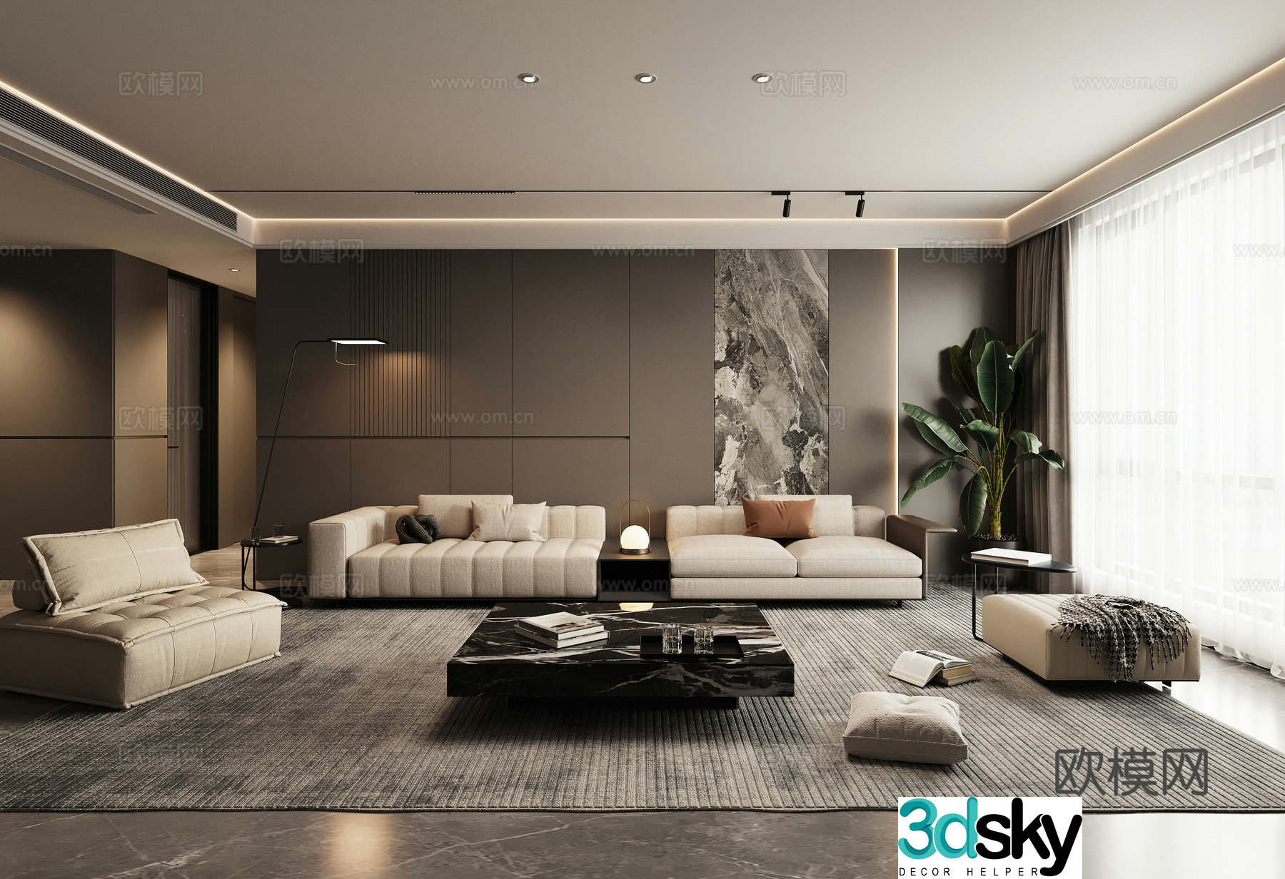 Modern high-end gray living room combination sofa 3d model