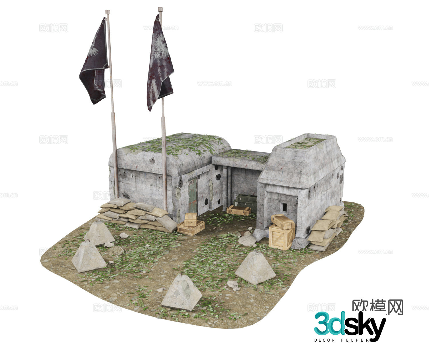 Small bunker position Base Camp Military base Barracks 3d model
