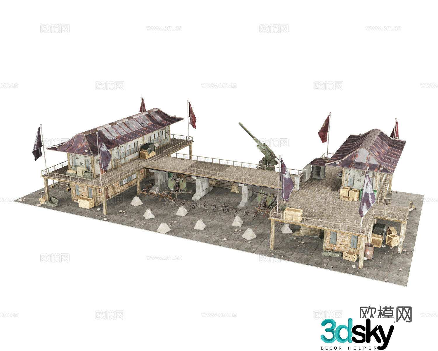 Checkpoint anti-aircraft gun position Defensive position 3D model
