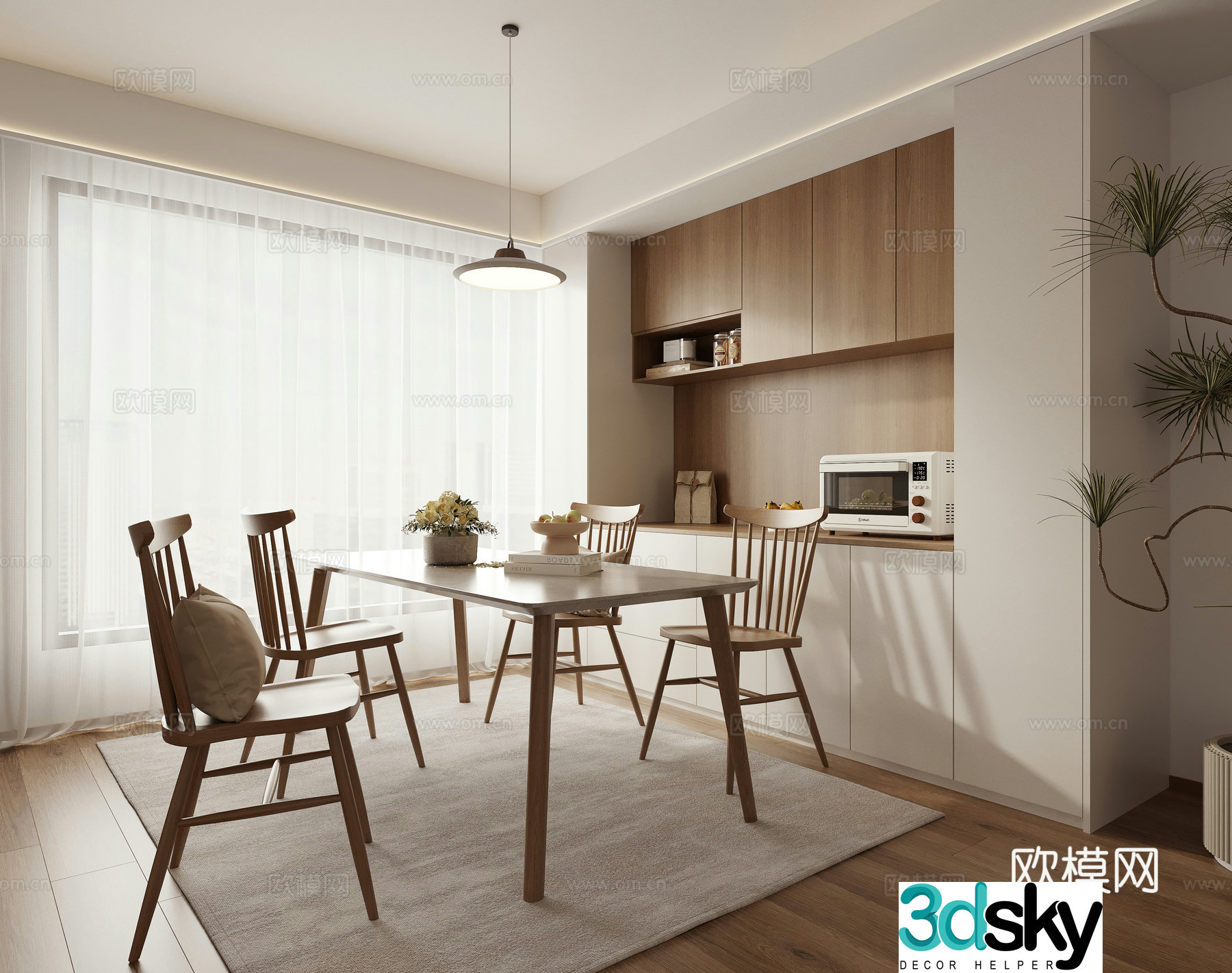 Dining table and chairs restaurant 3d model
