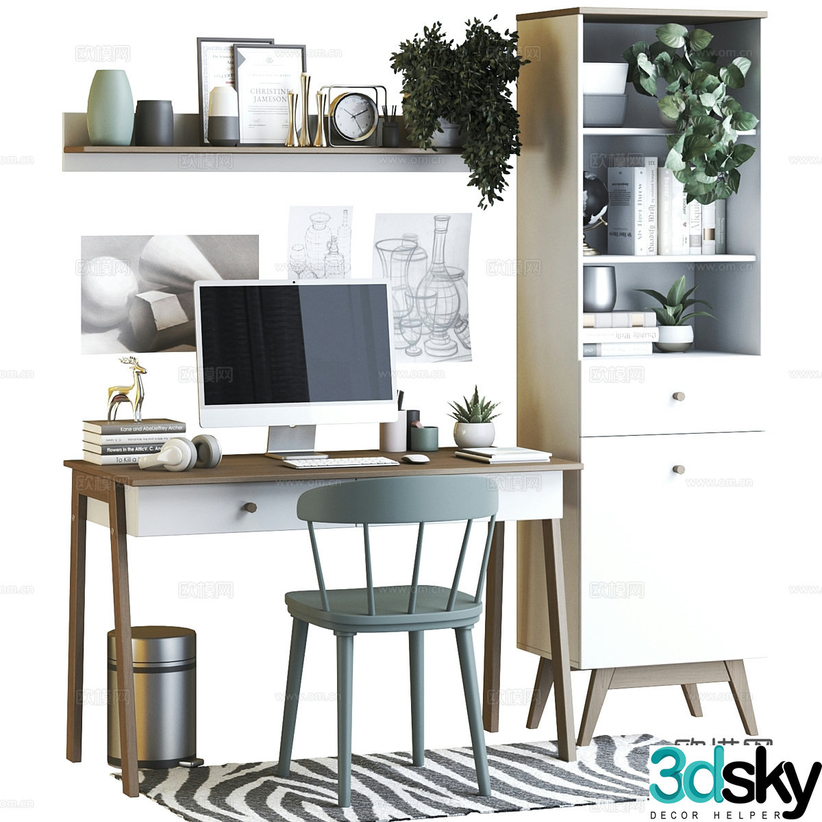 Modern Nordic desk and chair combination 3D model