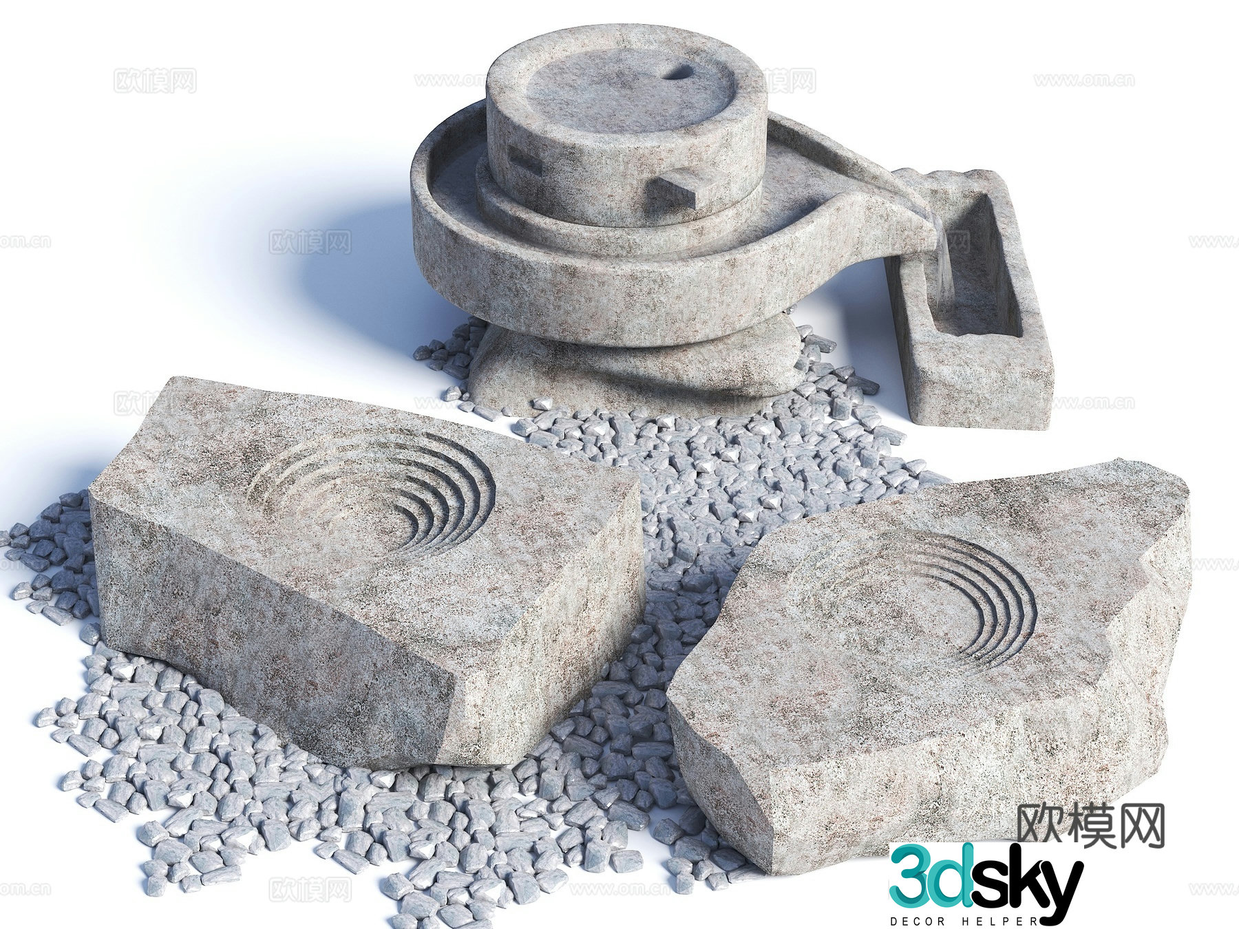 New Chinese waterscape courtyard flowing ornaments stone mortar waterscape landscape sketch stone trough stone mortar 3D model